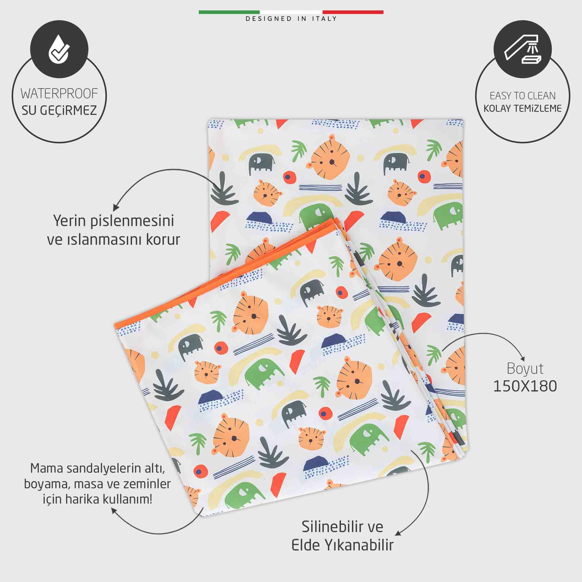 EleleLife Aktivite ve Mama Sandalyesi Örtüsü Sıvı Geçirmez Leke Tutmaz 150x180 Animals