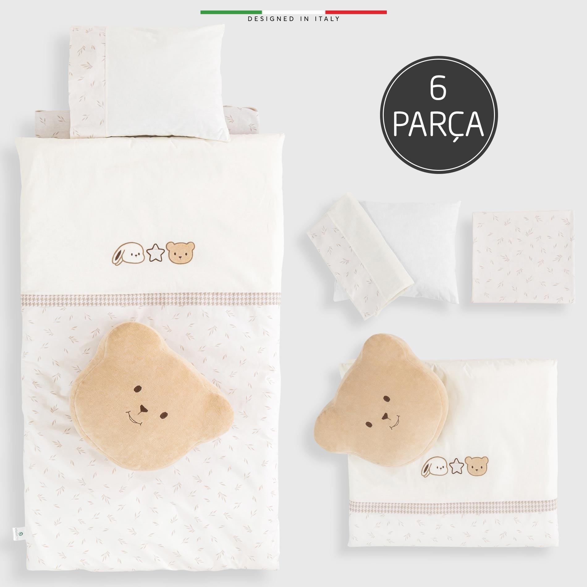 EleleLife Baby Bear 6 Parça Oyun Parkı Park Yatak Bebek Uyku Seti Bej