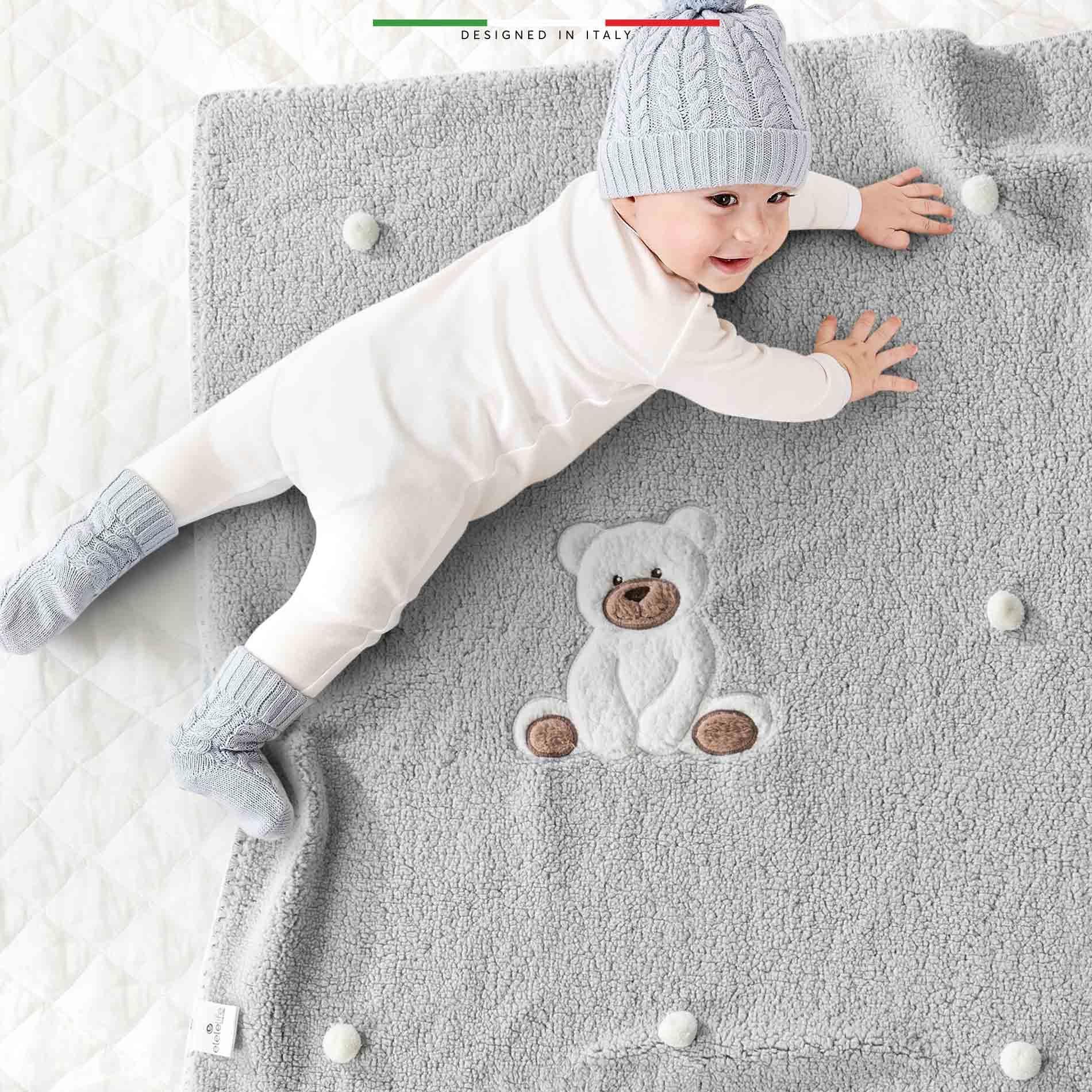 EleleLife Bear Bebek Battaniyesi Kuzu Tüyü 90x100 Cm Gri