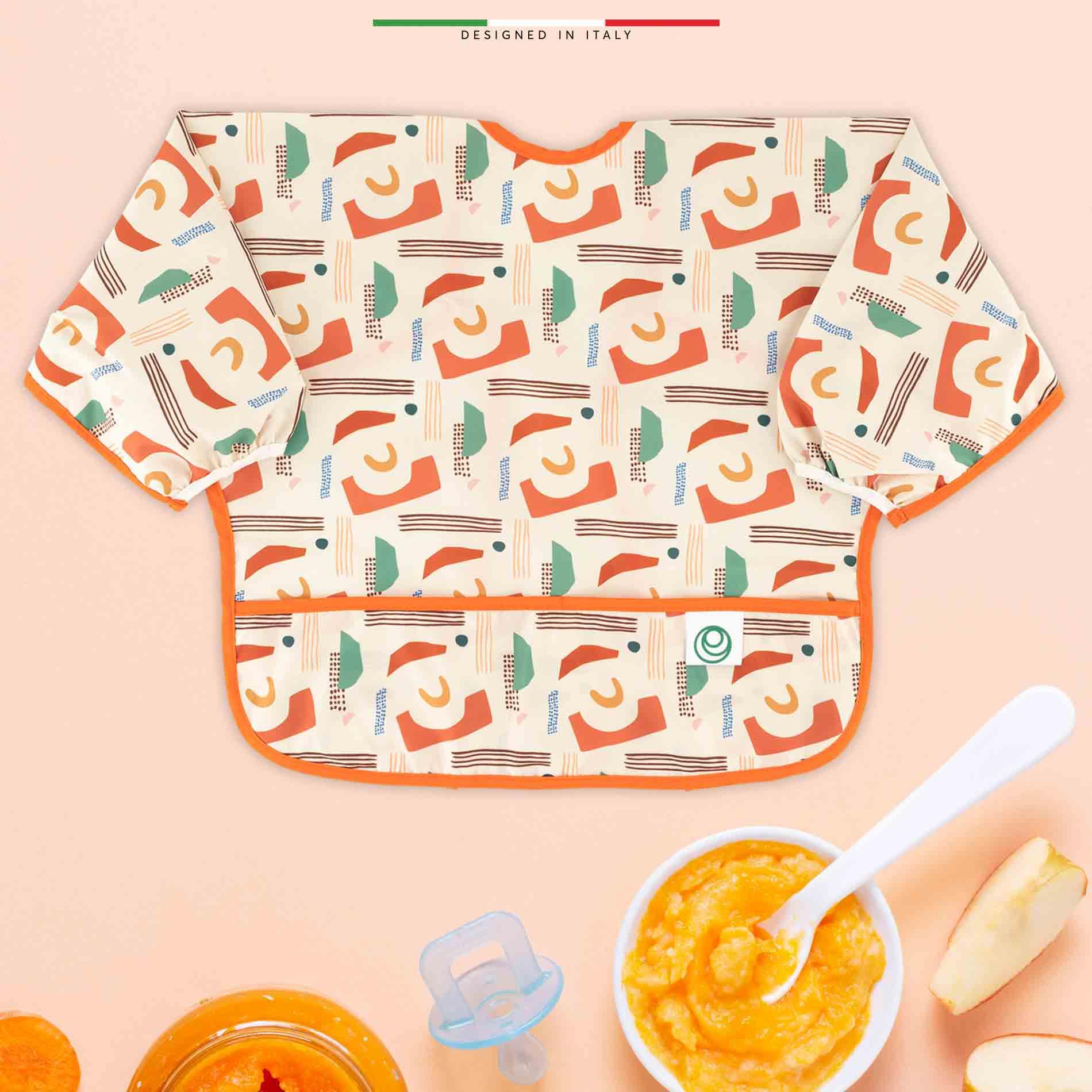 EleleLife Bebek Faaliyet ve Mama Önlüğü Sıvı Geçirmez Leke Tutmaz Cepli Uzun Kollu 6-24 Ay Shapes
