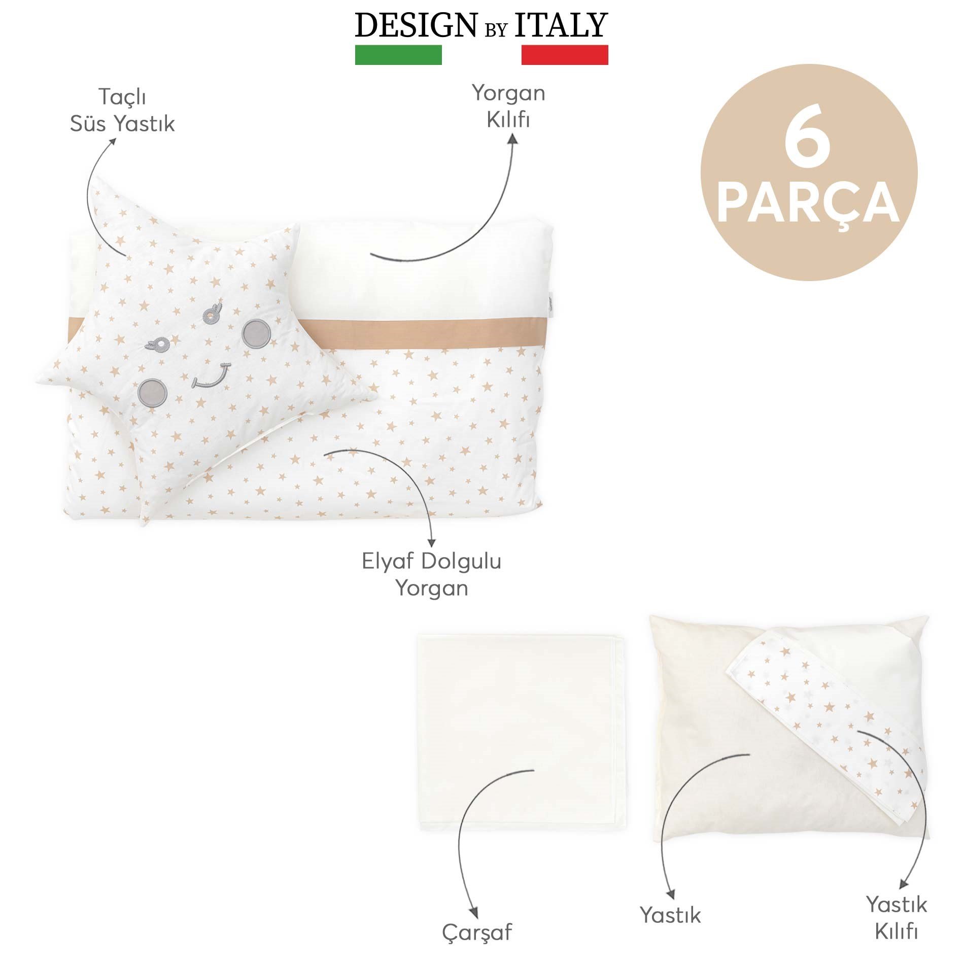 EleleLife Bonita 6 Parça Park Yatak Bebek Uyku Seti Krem