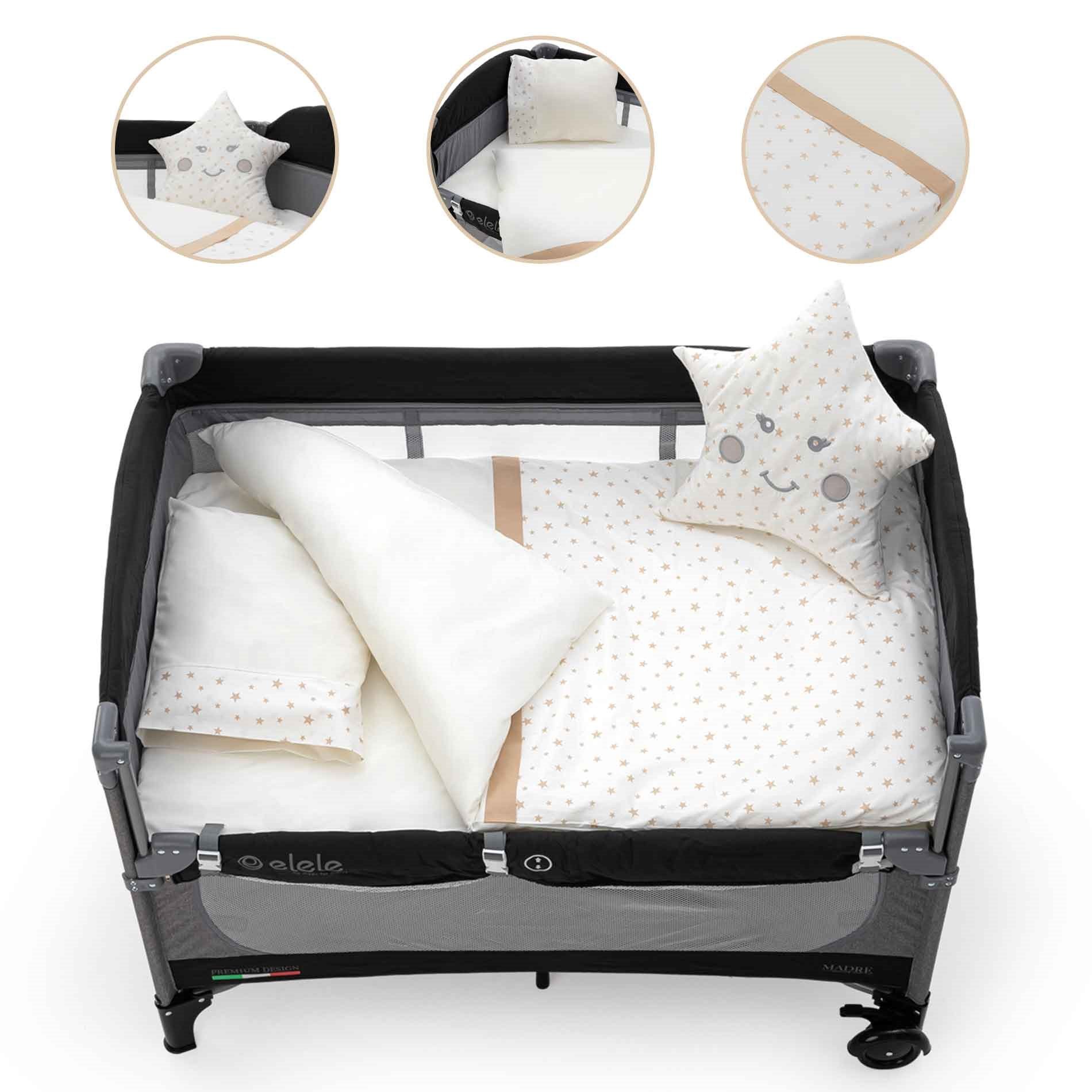 EleleLife Bonita 6 Parça Park Yatak Bebek Uyku Seti Krem