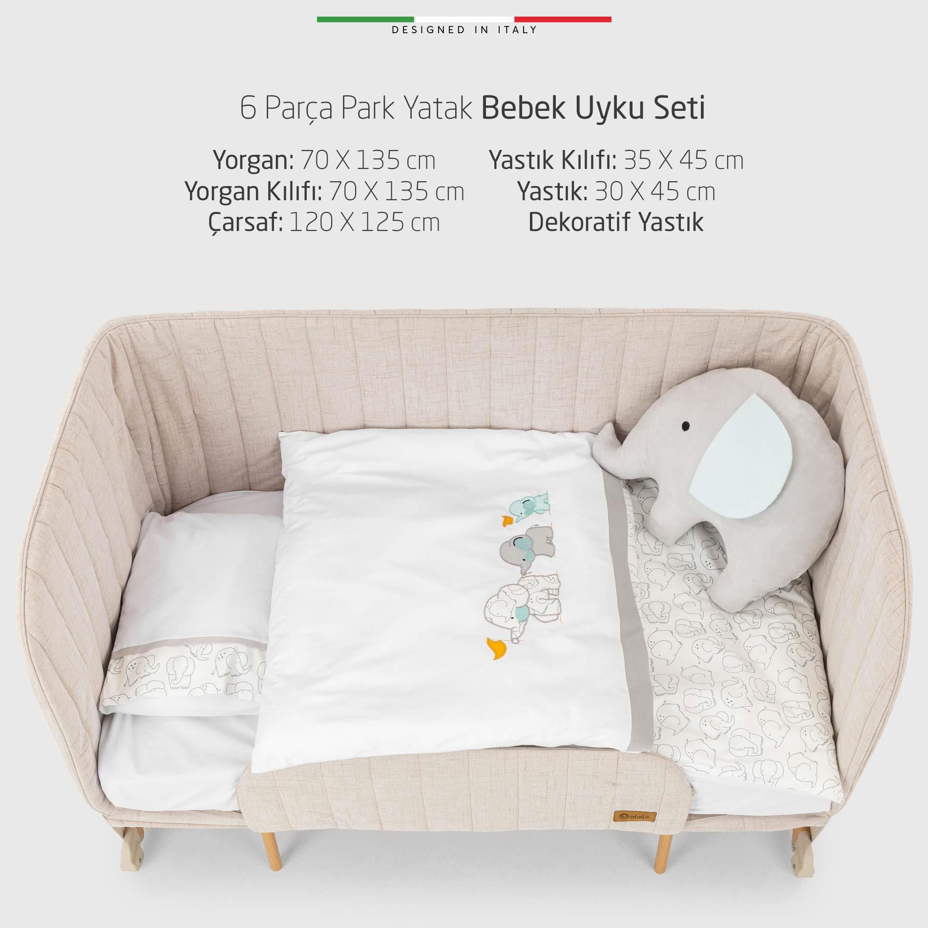 EleleLife Elephant 6 Parça Oyun Parkı Park Yatak Bebek Uyku Seti Beyaz