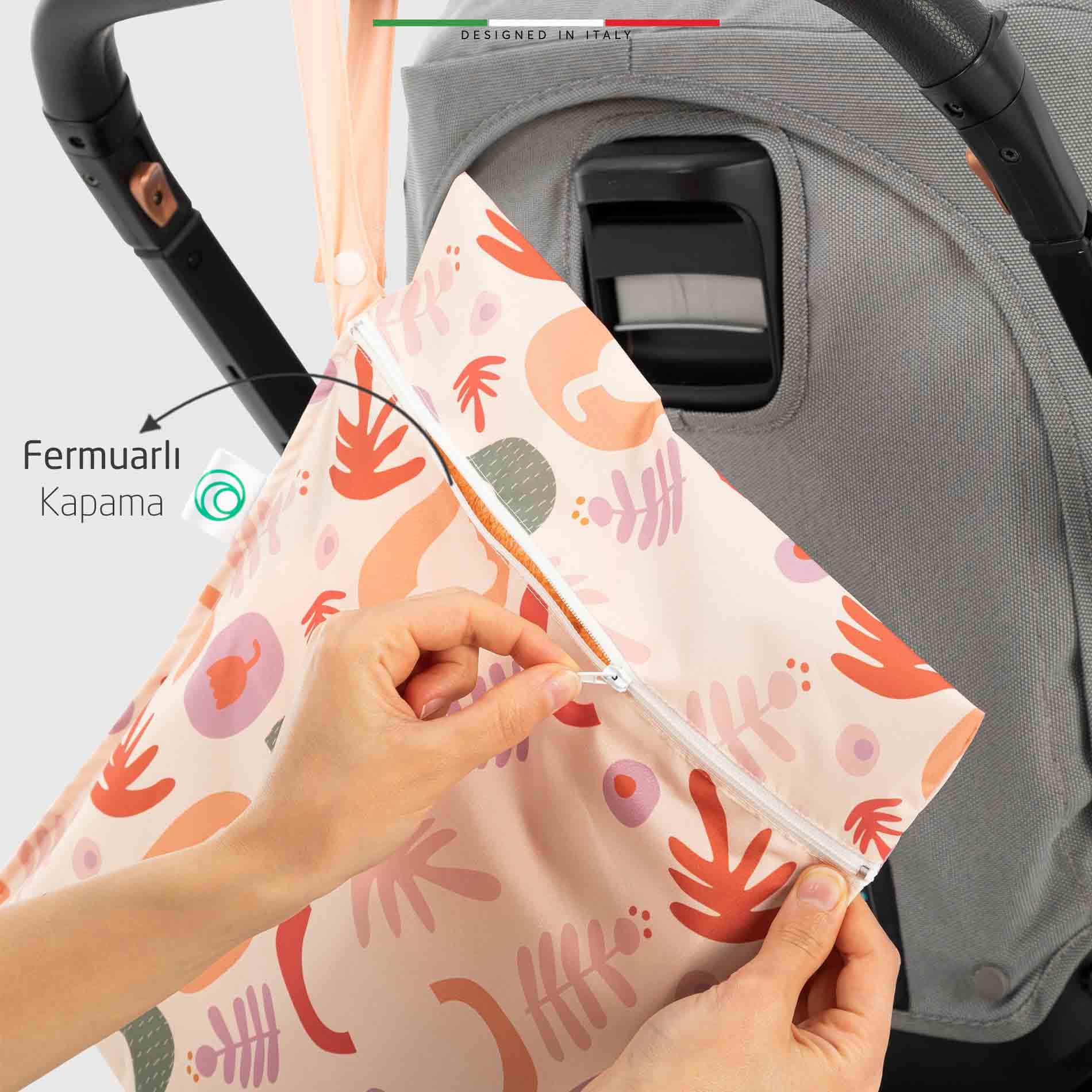 EleleLife Islak Kuru ve Kirli Bebek Çantası Sıvı Geçirmez Büyük Boy 28x24 Cm Fiore