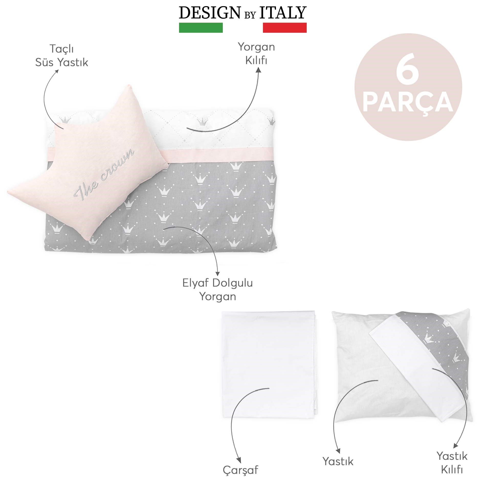 EleleLife Letto 6 Parça Park Yatak Bebek Uyku Seti Pudra