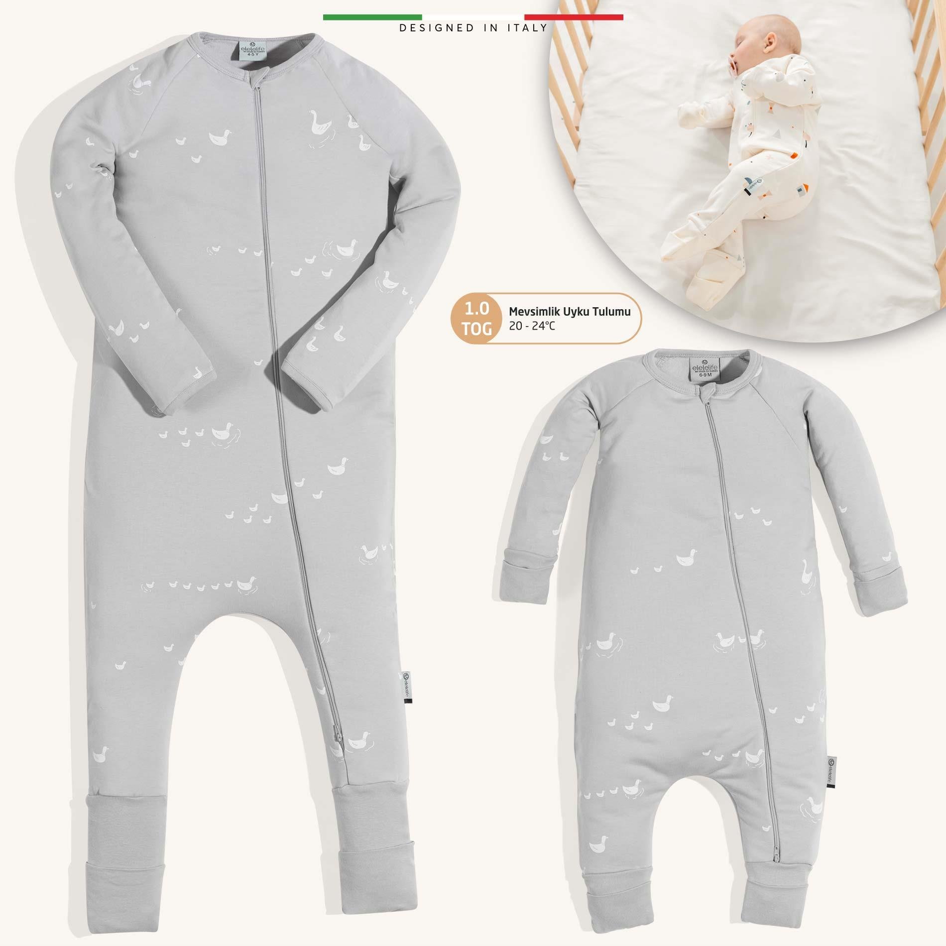 EleleLife Mevsimlik Çoçuk/Bebek Uyku Tulumu 1 Tog Gri Pato