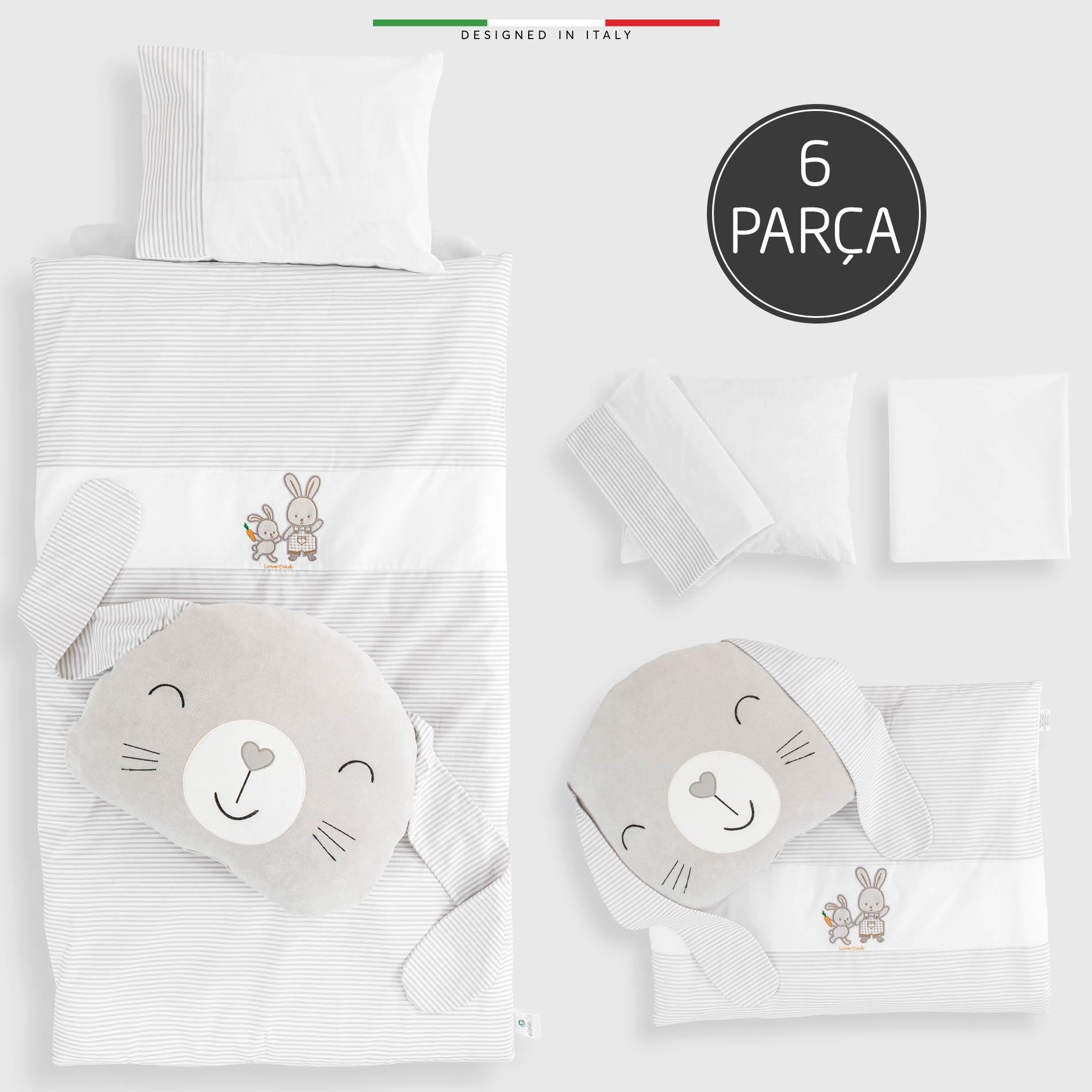 EleleLife Rabbit 6 Parça Oyun Parkı Park Yatak Bebek Uyku Seti Gri