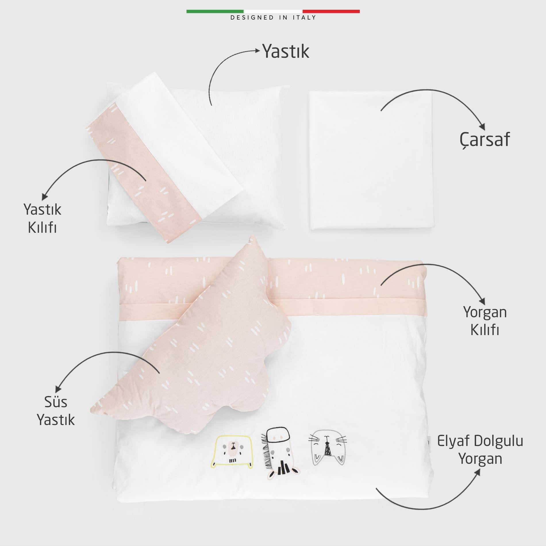 EleleLife Rain 6 Parça Oyun Parkı Park Yatak Bebek Uyku Seti Pudra