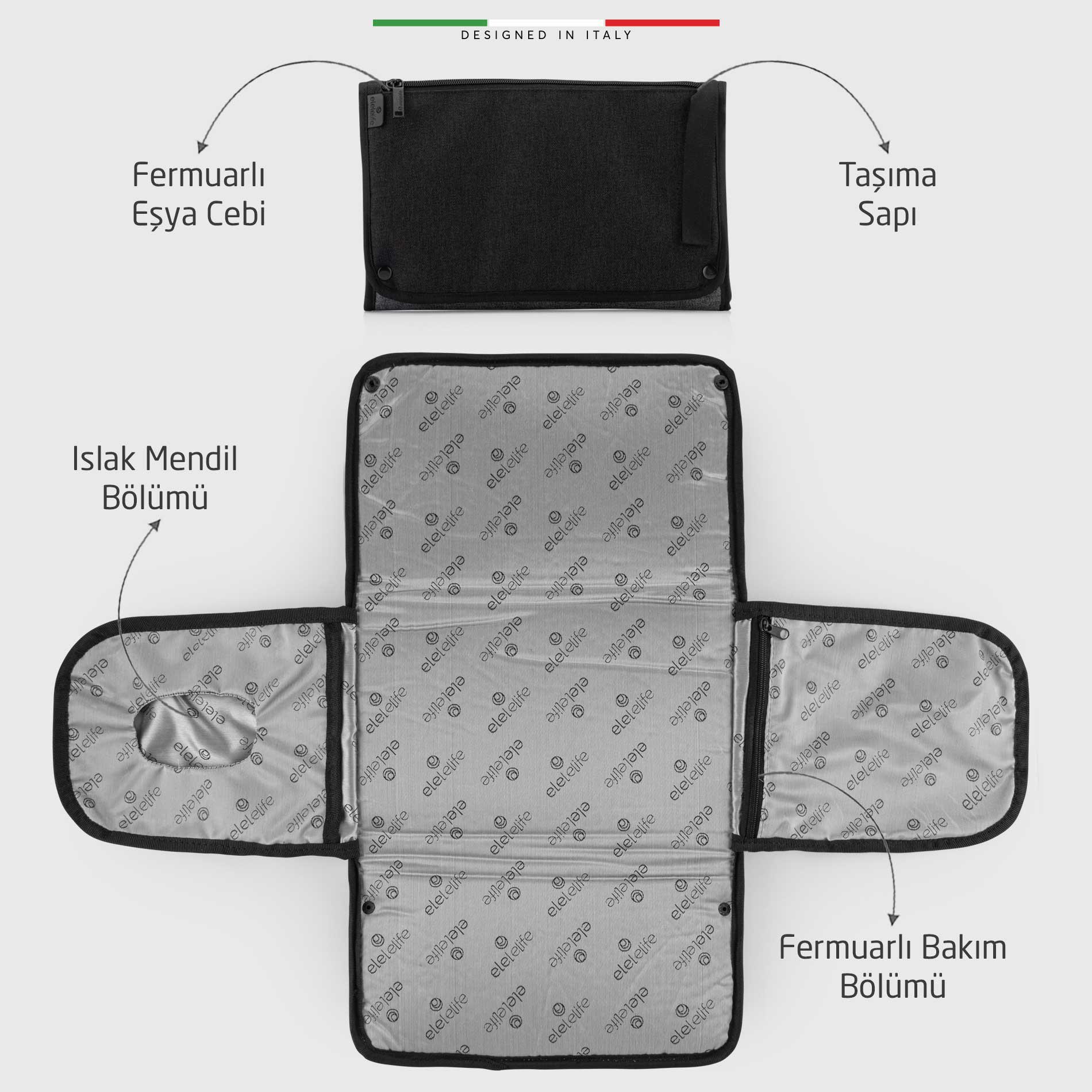 EleleLife Venice 3in1 Anne Bebek Bakım Çantası Siyah-Gri