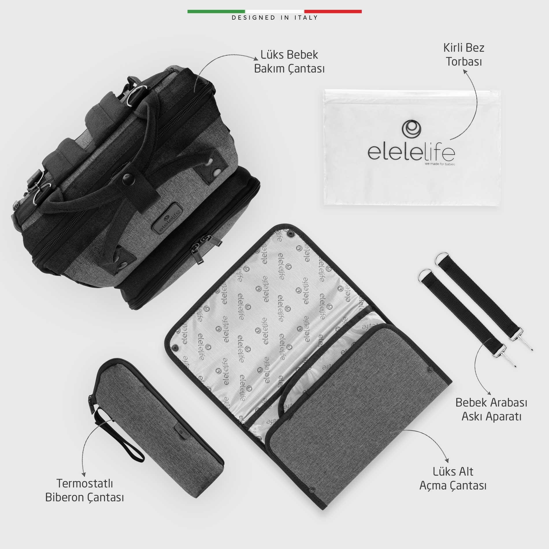 EleleLife Venice 3in1 Anne Bebek Bakım Çantası Siyah-Gri