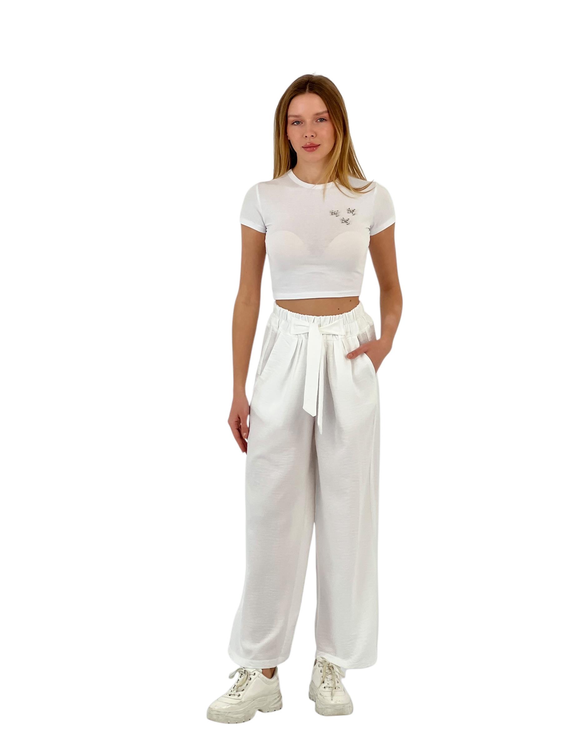 45365DA GENİŞ PAÇA KUŞAKLI PANTOLON-25Y0145365DA
