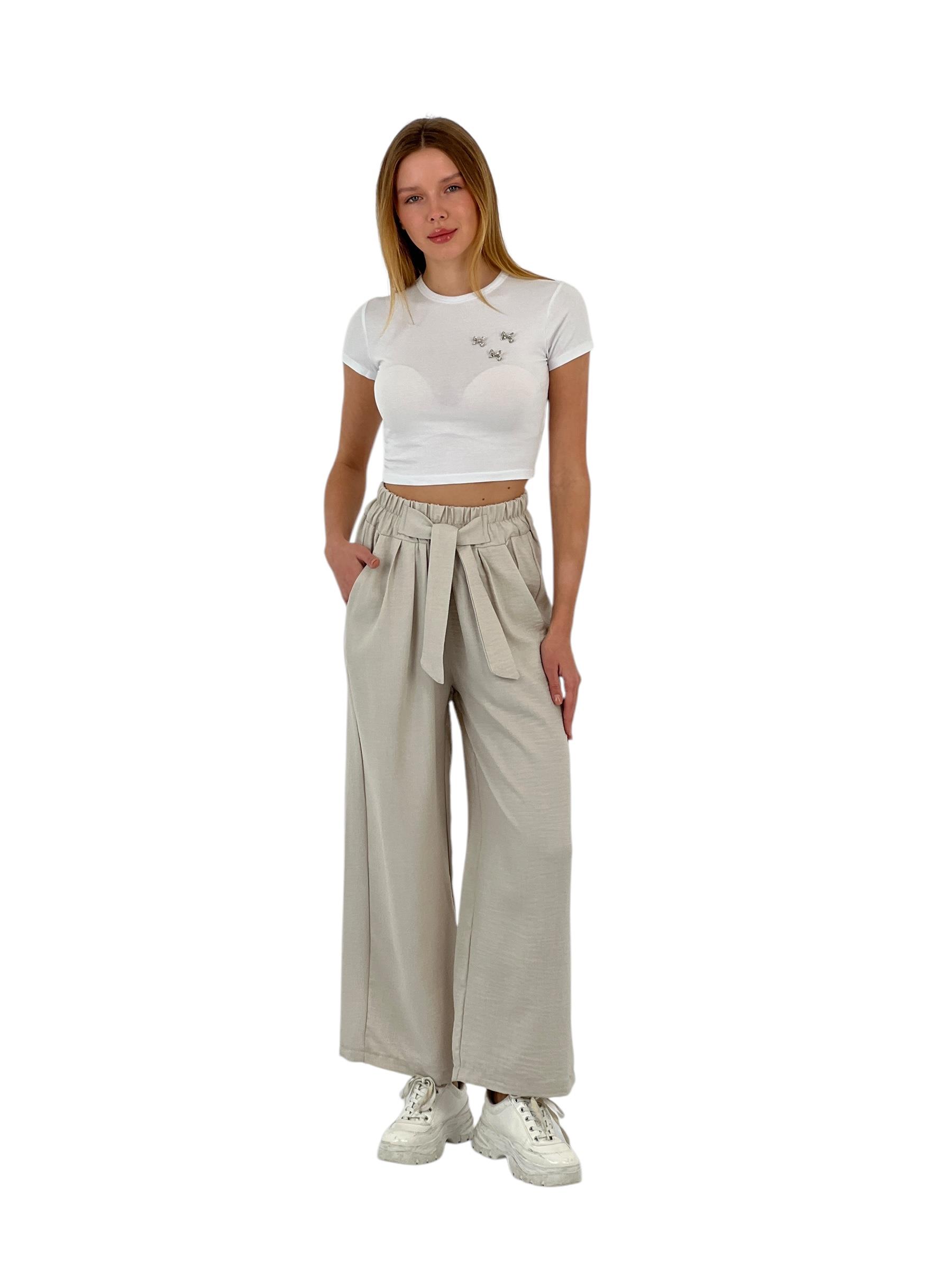 45365DA GENİŞ PAÇA KUŞAKLI PANTOLON-25Y0145365DA