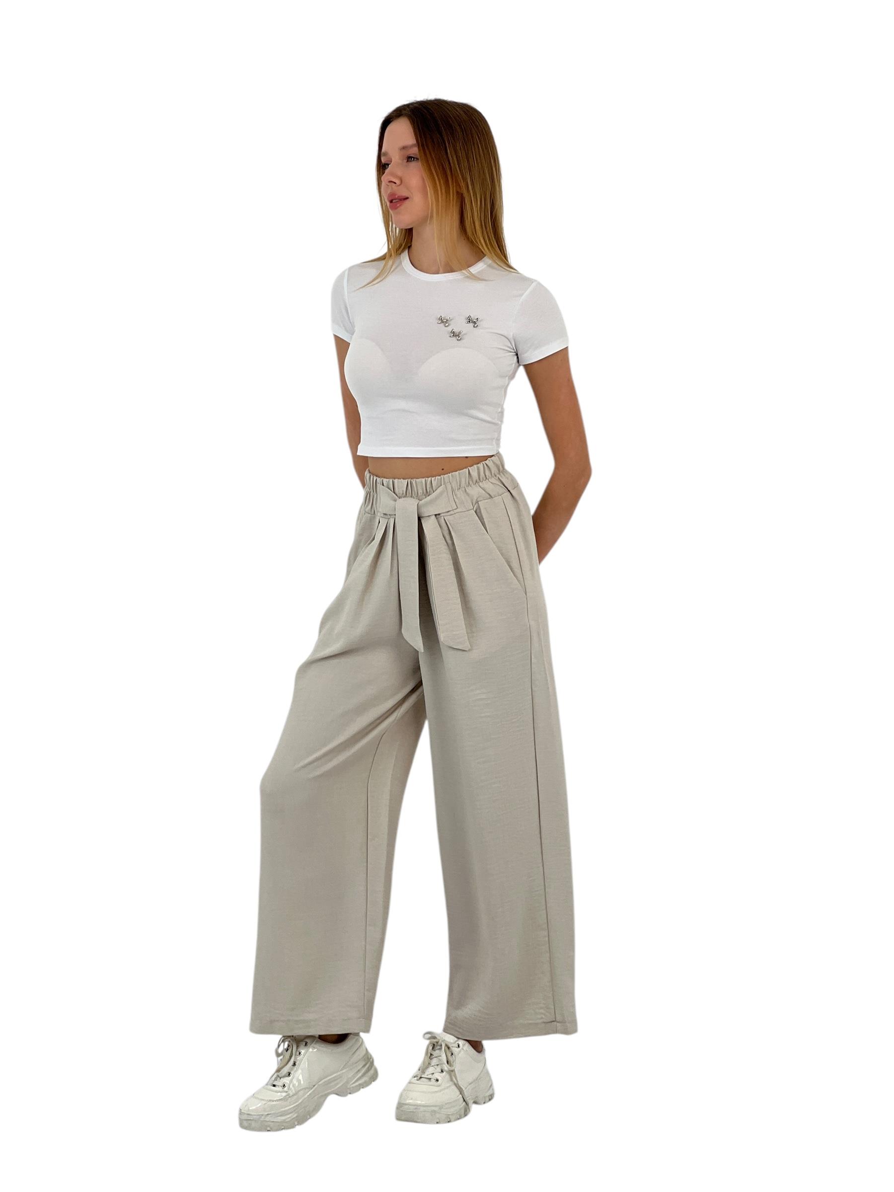 45365DA GENİŞ PAÇA KUŞAKLI PANTOLON-25Y0145365DA