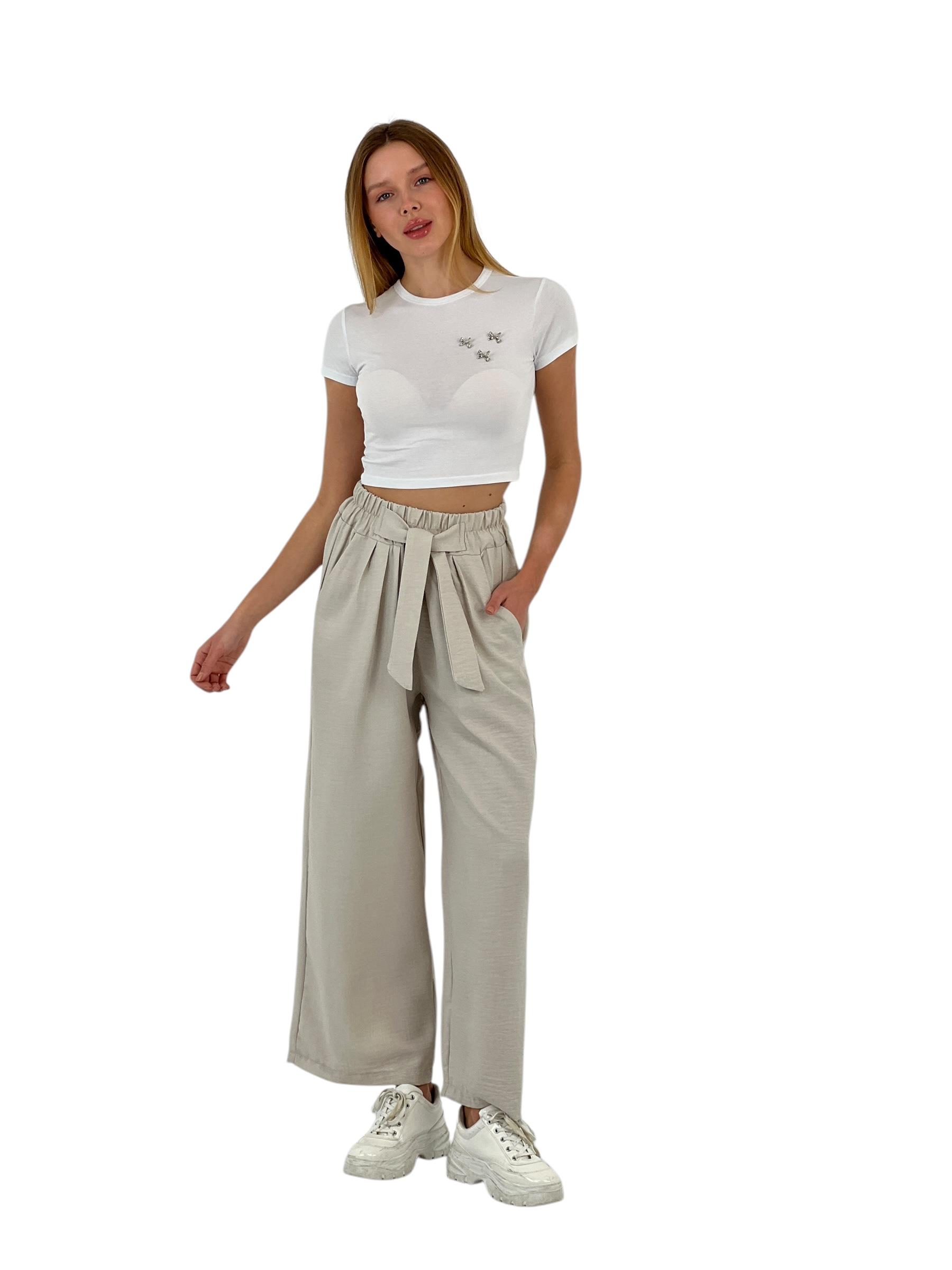 45365DA GENİŞ PAÇA KUŞAKLI PANTOLON-25Y0145365DA
