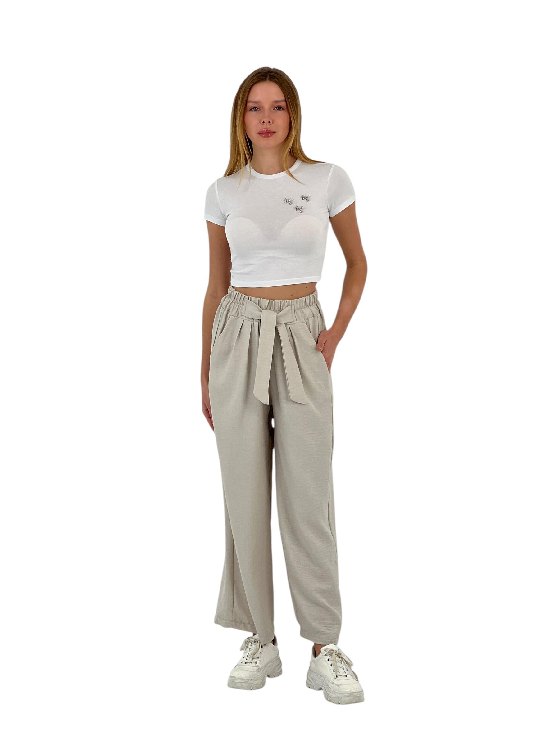 45365DA GENİŞ PAÇA KUŞAKLI PANTOLON-25Y0145365DA