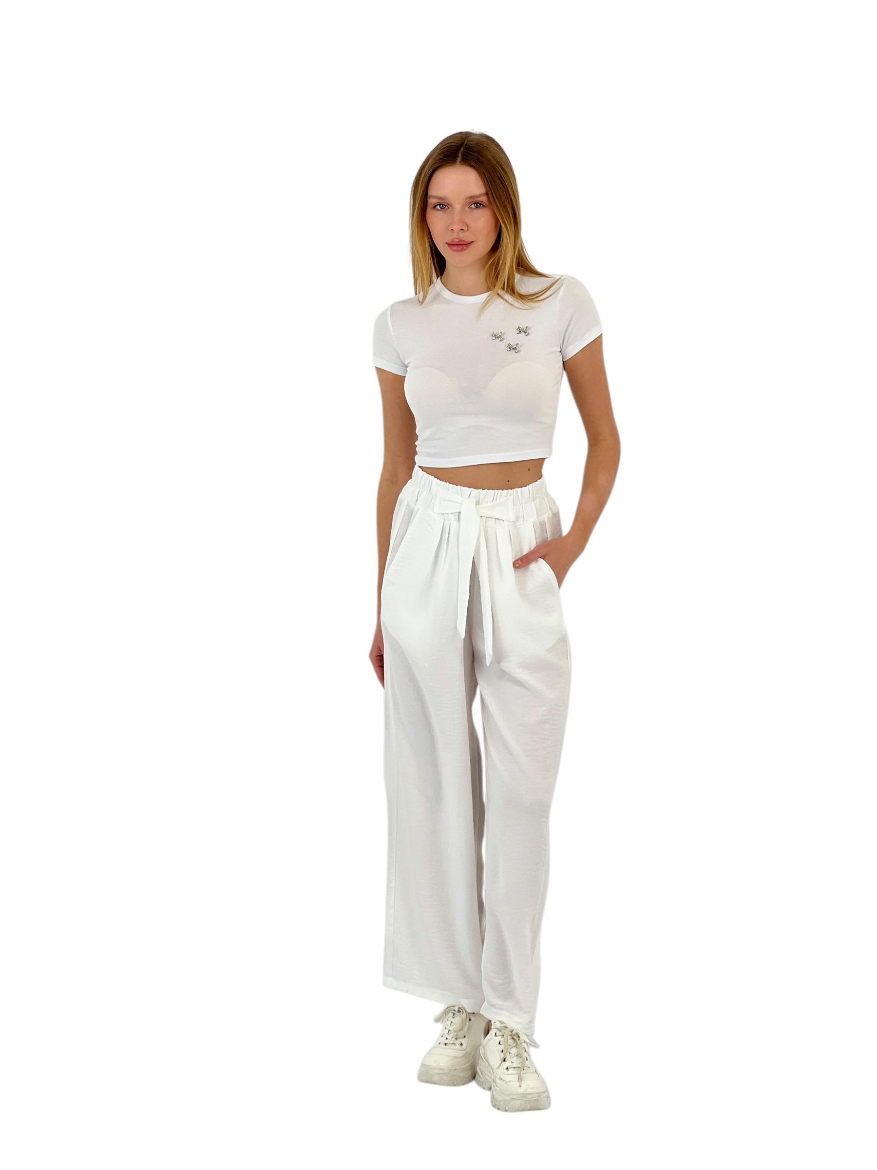 45365DA GENİŞ PAÇA KUŞAKLI PANTOLON-25Y0145365DA