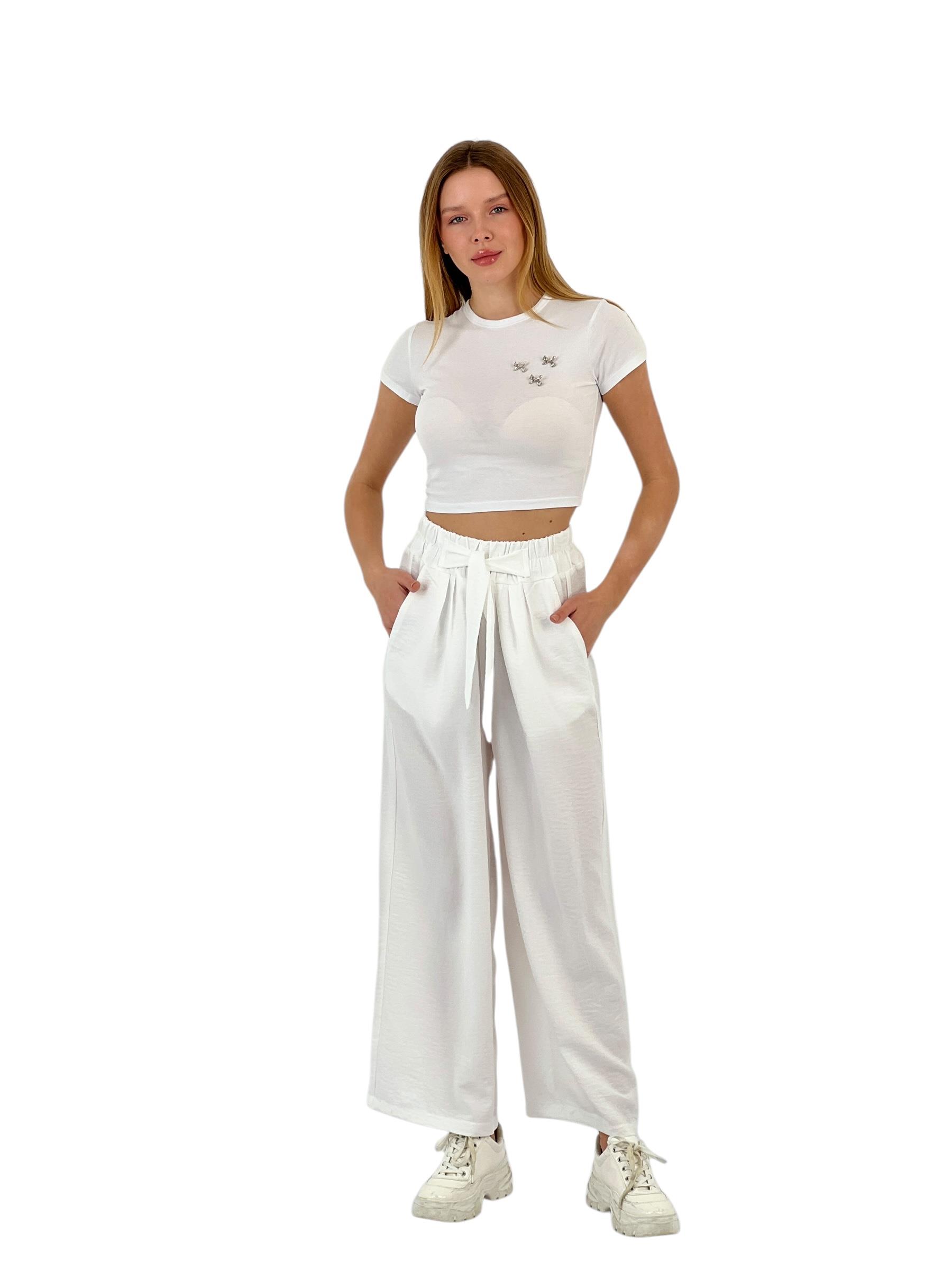 45365DA GENİŞ PAÇA KUŞAKLI PANTOLON-25Y0145365DA