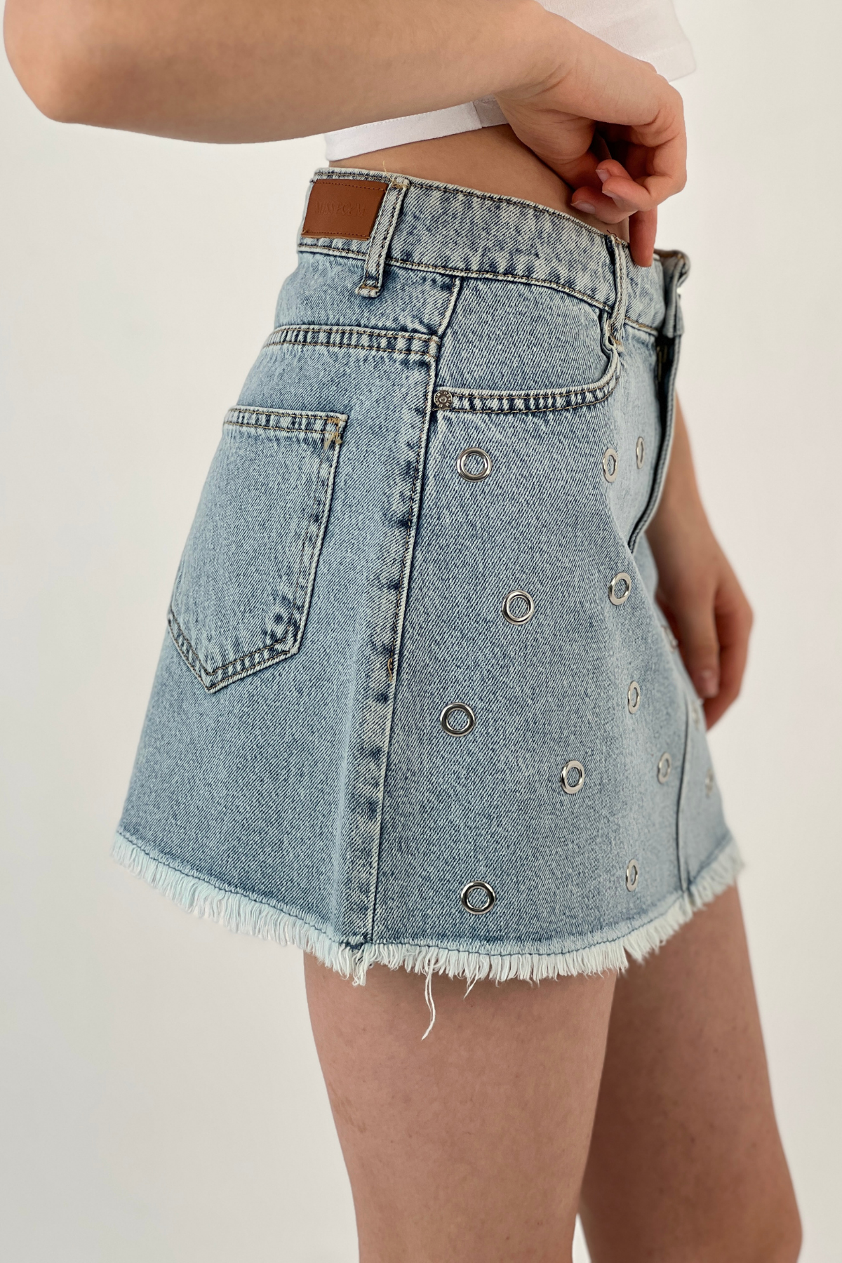 72764EE A. MAVİ KUŞ GÖZÜ YAPIŞTIRMA DENİM ETEK-25Y0172764EE327