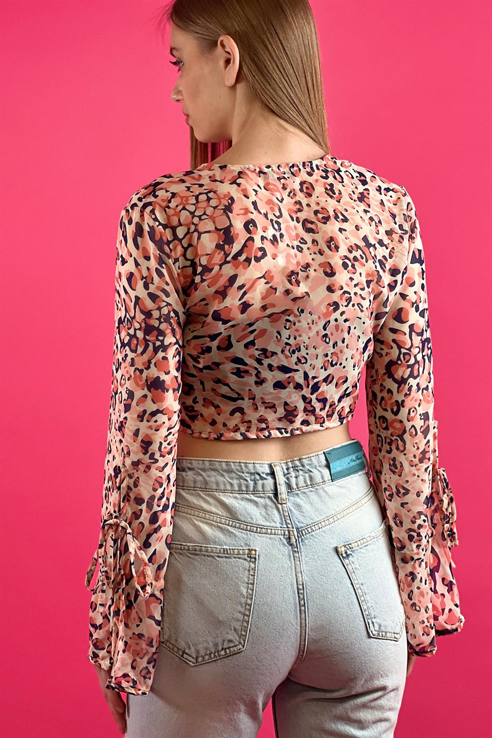 Bağcıklı İspanyol Uzun Kol Belden Bağcıklı Bolero Crop Bluz-29717-00