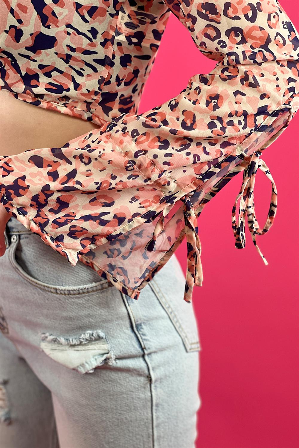 Bağcıklı İspanyol Uzun Kol Belden Bağcıklı Bolero Crop Bluz-29717-00