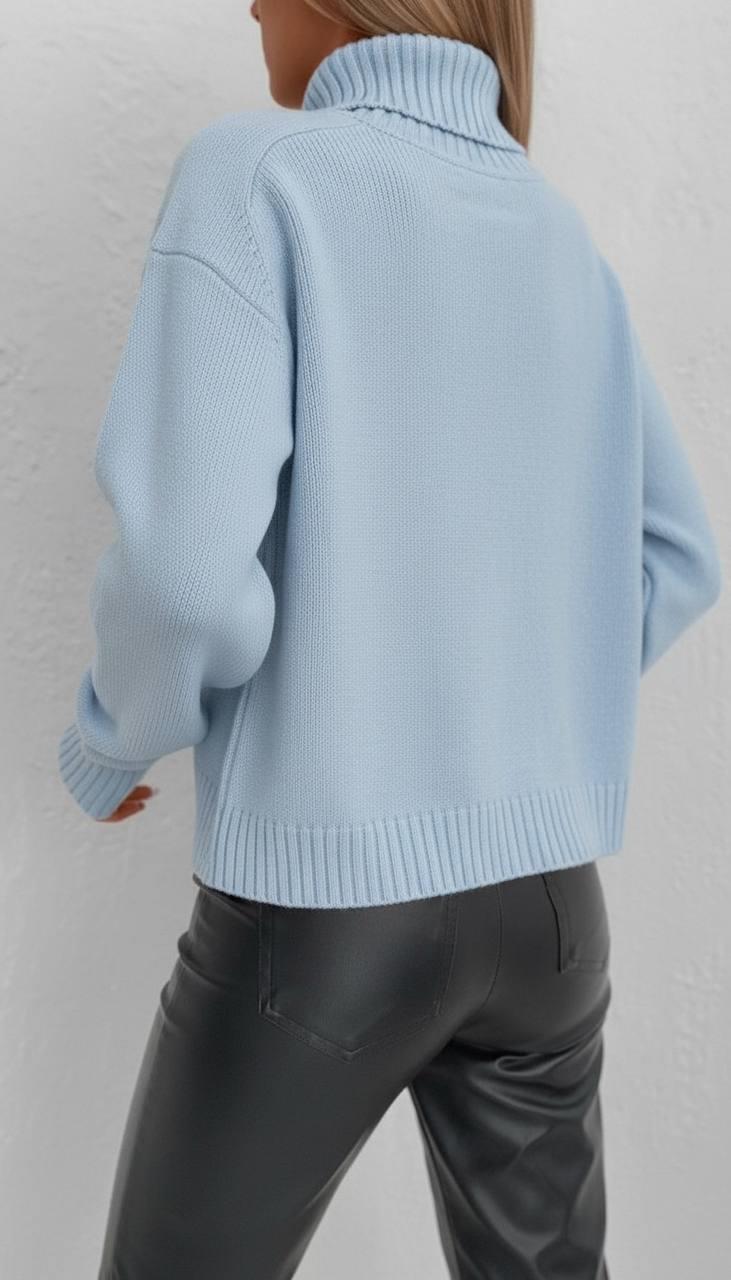 Balıkçı Yaka Kalın Basic Kadın A.Mavi Triko Kazak-32983