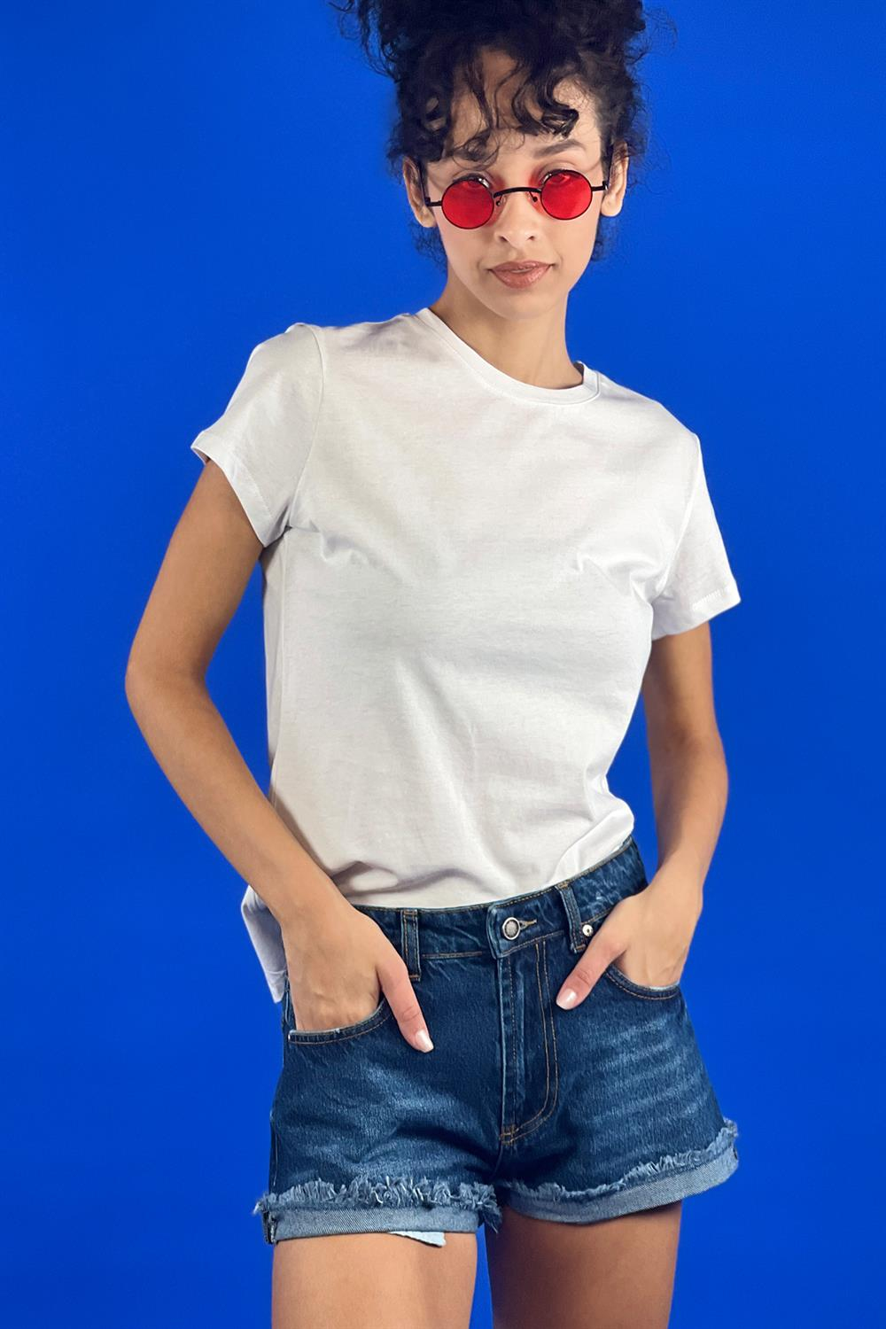 Bisiklet Yaka Basic Tshirt 100% Cotton-15520-00