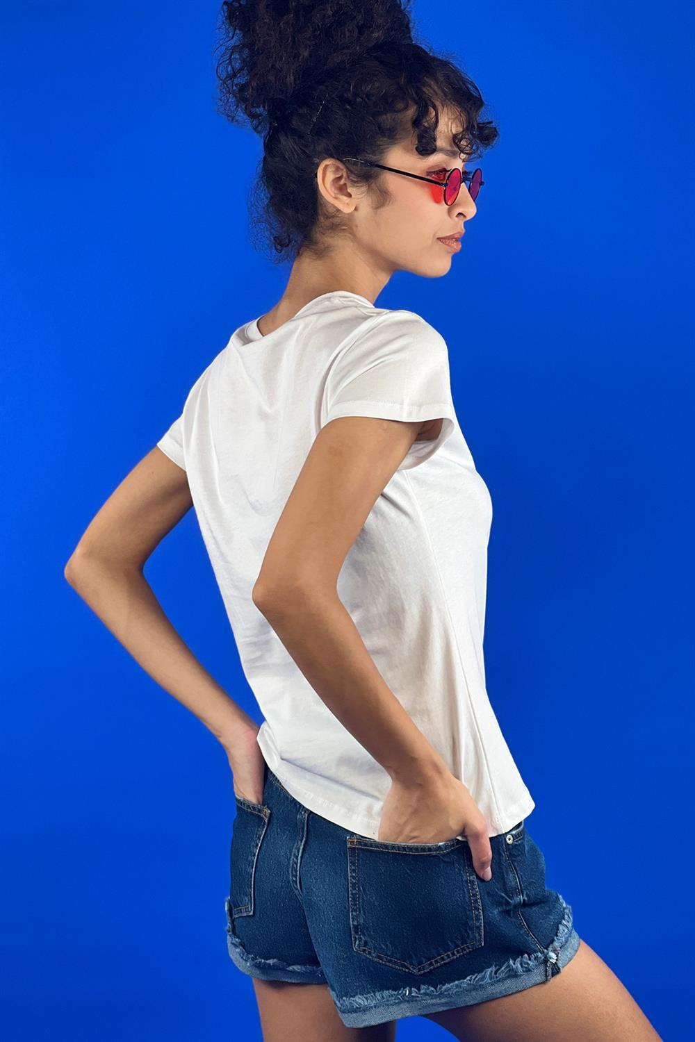 Bisiklet Yaka Basic Tshirt 100% Cotton-15520-00