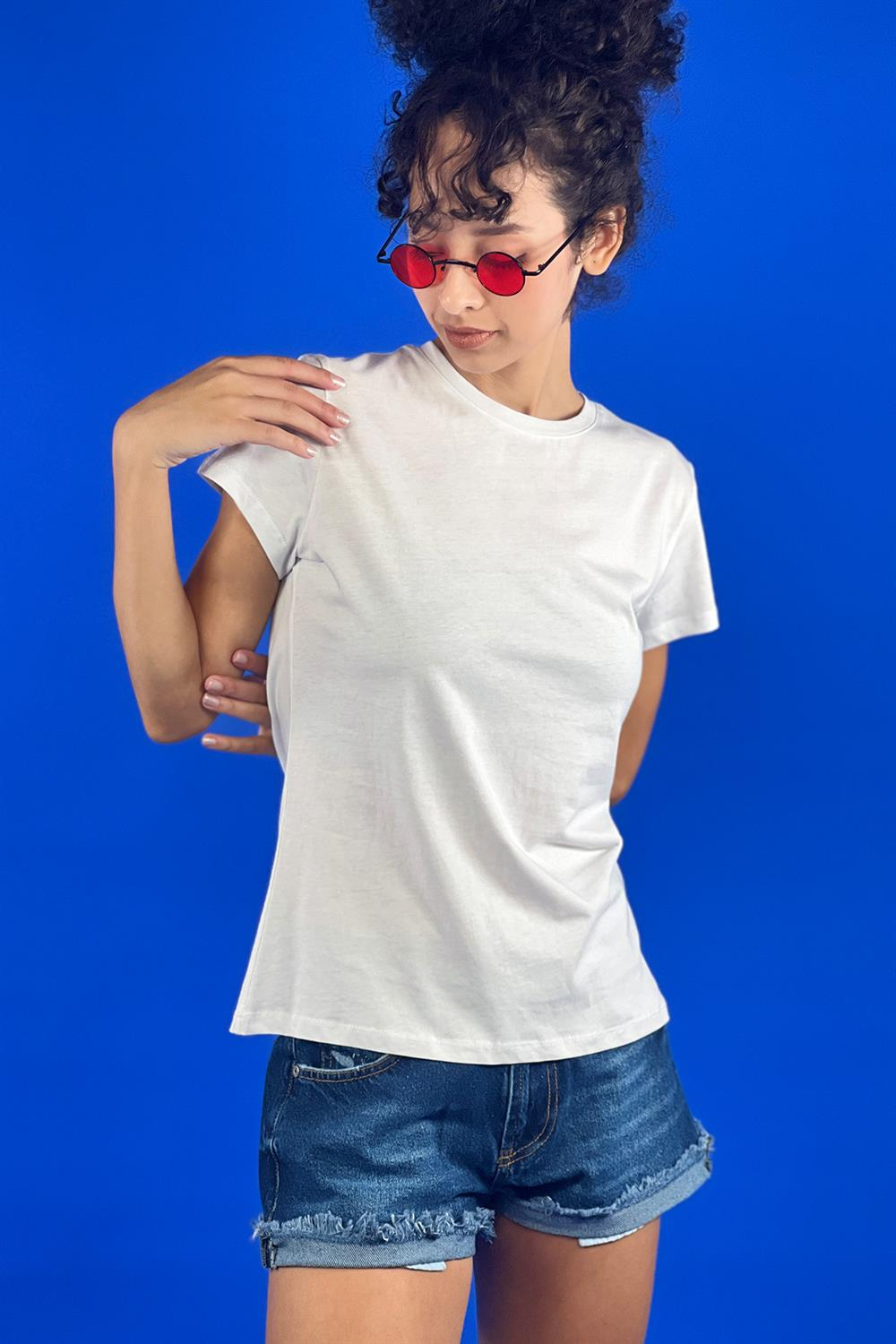 Bisiklet Yaka Basic Tshirt 100% Cotton-15520-00