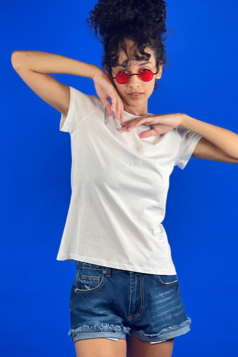 Bisiklet Yaka Basic Tshirt 100% Cotton-15520-00