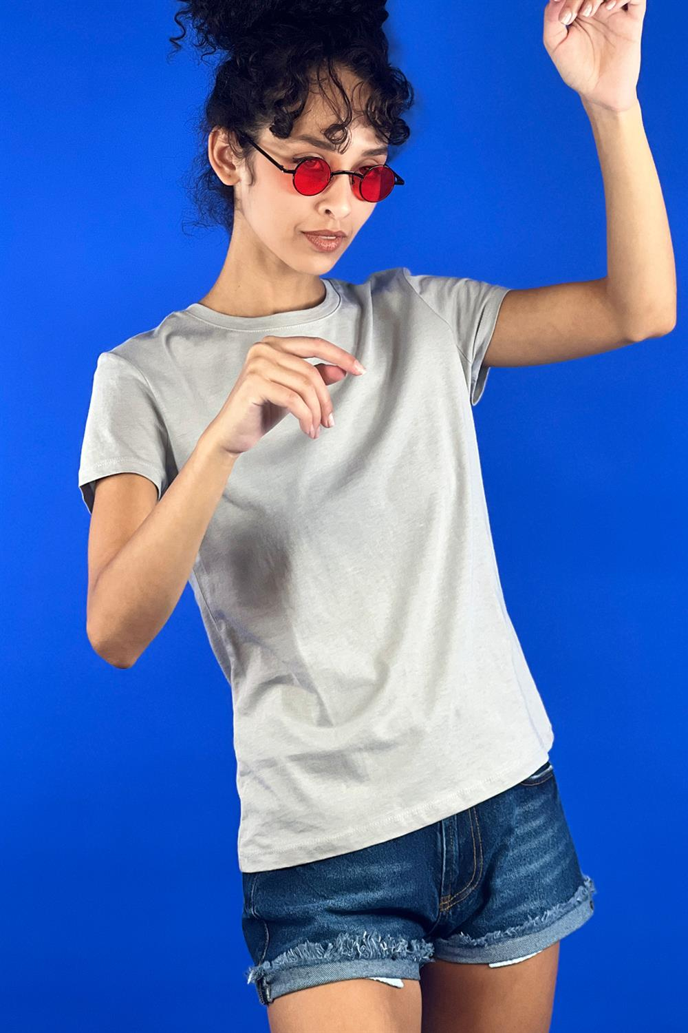 Bisiklet Yaka Basic Tshirt 100% Cotton-15520-00