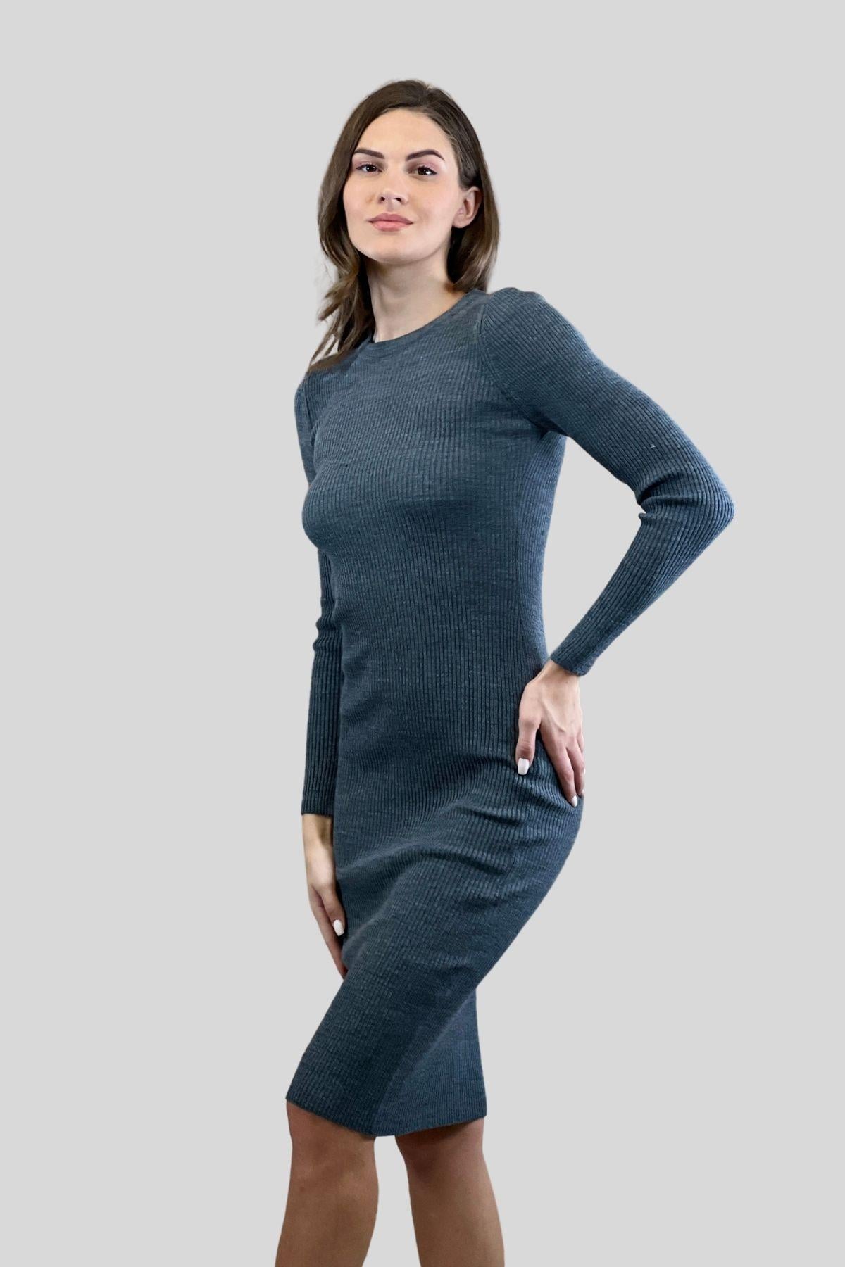 Bisiklet Yaka Fitilli Basic Kadın Triko Elbise-32994-0