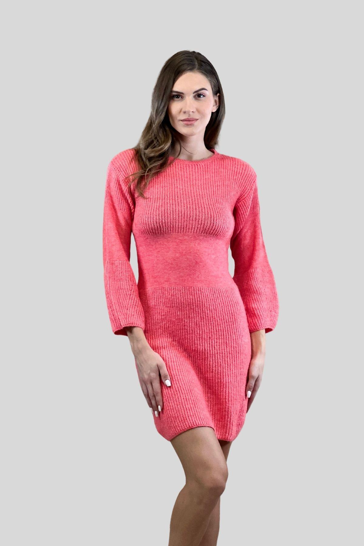 Bisiklet Yaka Selanik Örgü Kısa Basic Kadın Triko Elbise-33088-0