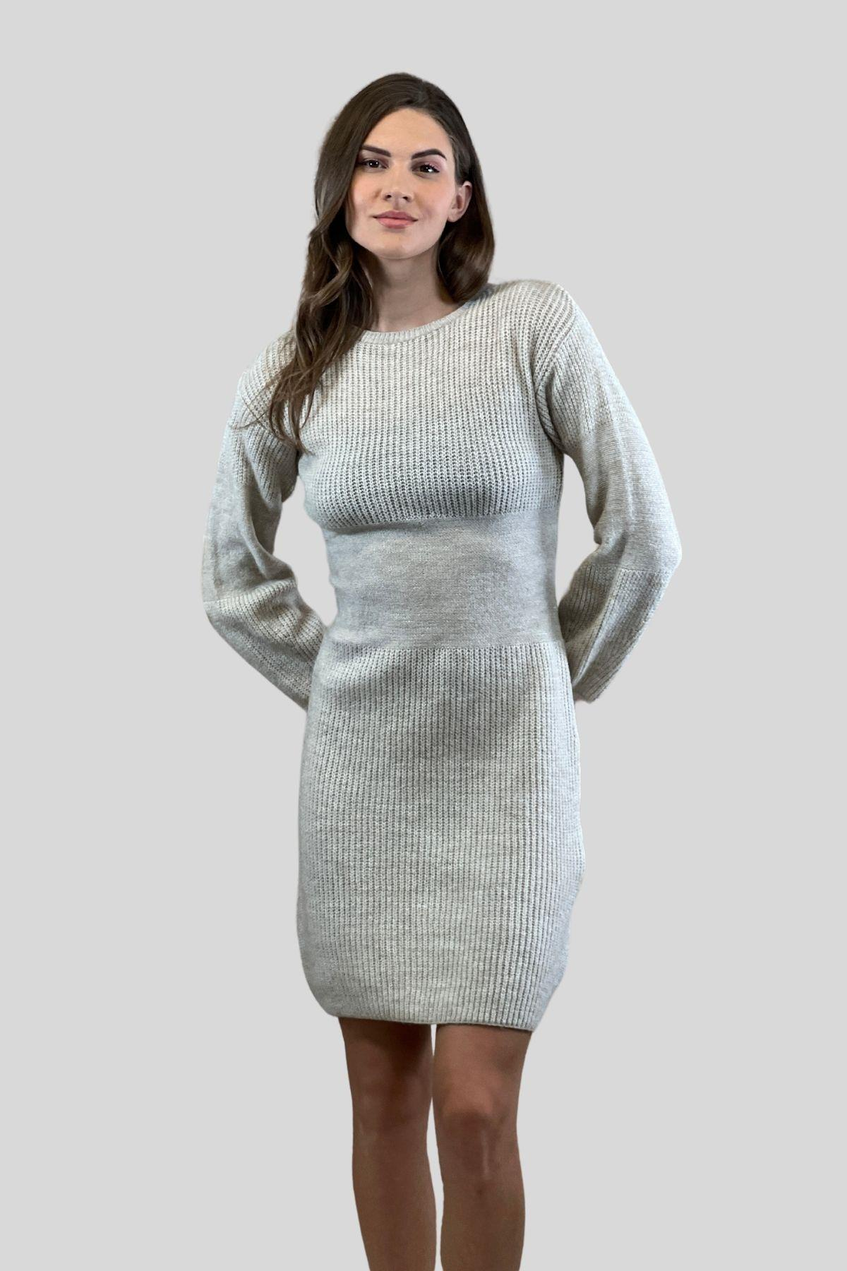 Bisiklet Yaka Selanik Örgü Kısa Basic Kadın Triko Elbise-33088-0