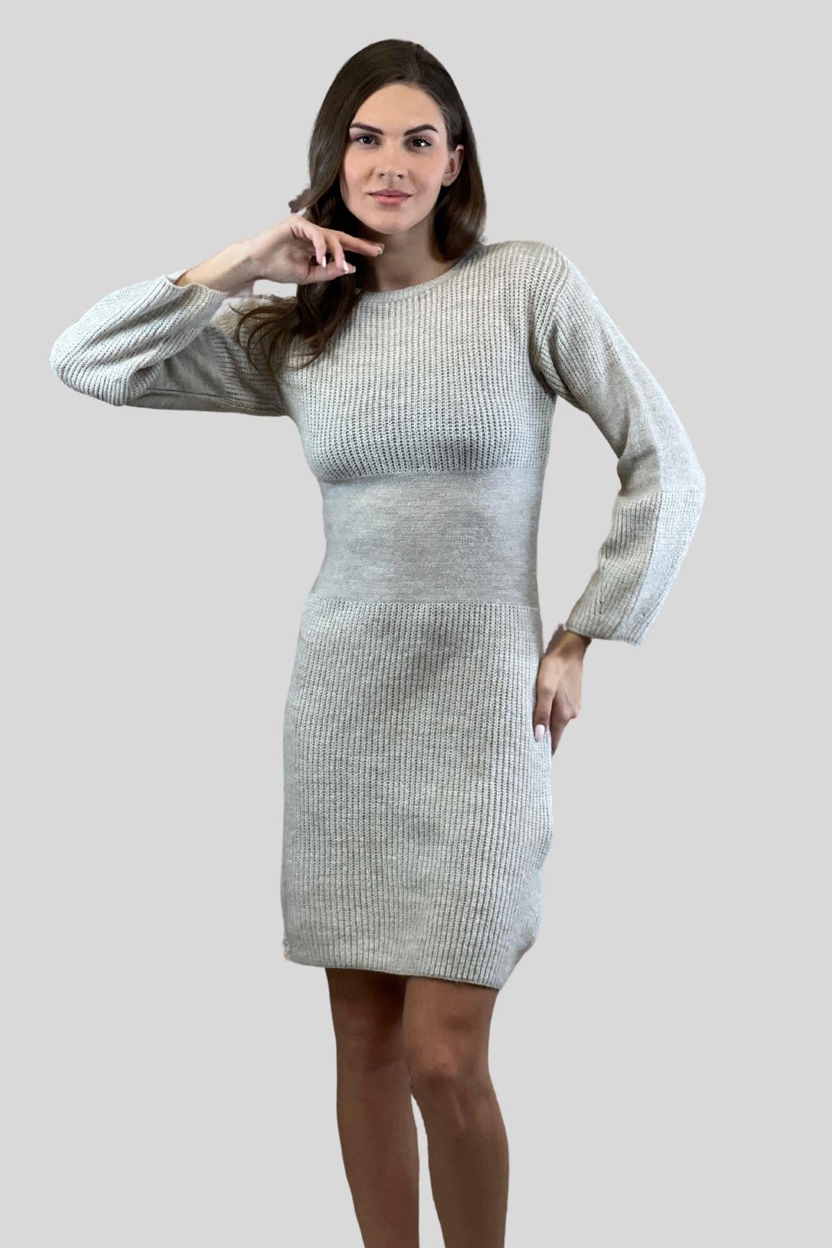 Bisiklet Yaka Selanik Örgü Kısa Basic Kadın Triko Elbise-33088-0