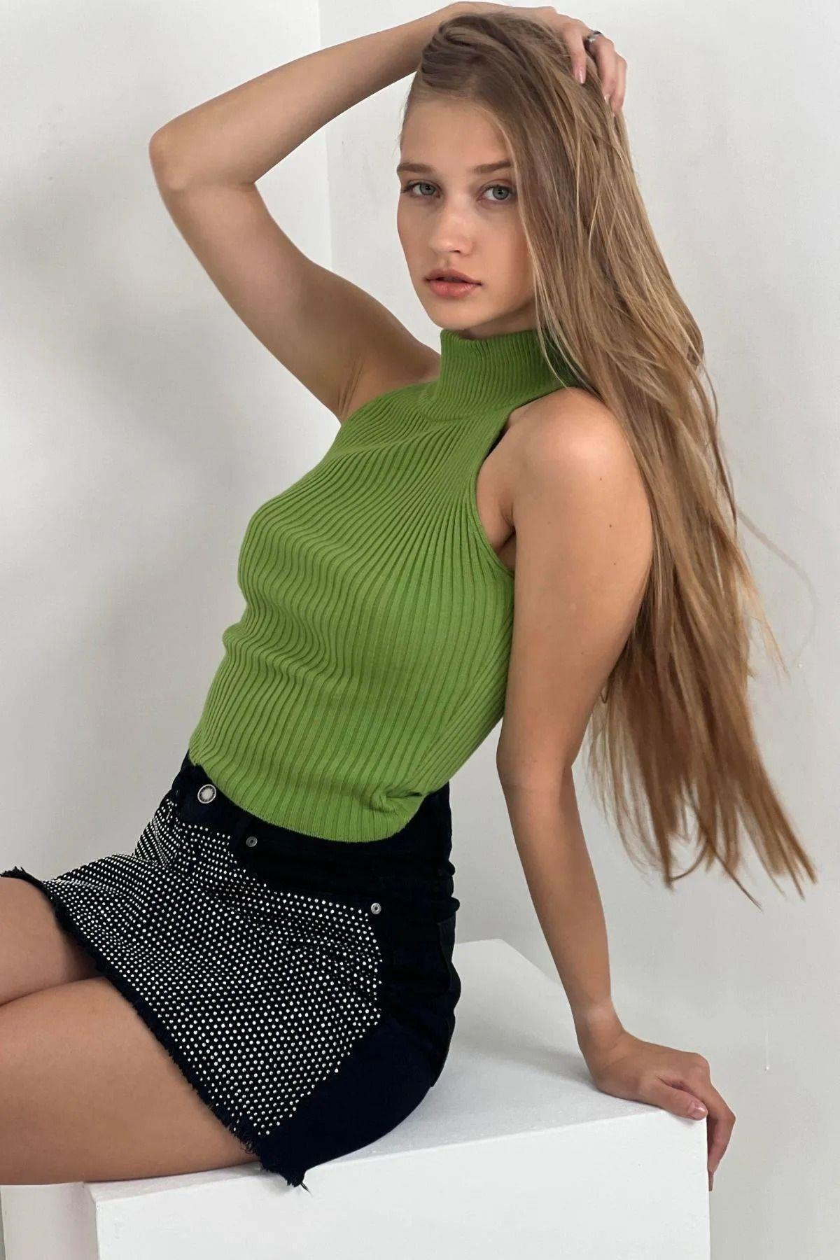 Kadın 2 Li Boğazlı Balıkçı Yaka Basic Crop Triko Kazak-32911-12LİKS-SM