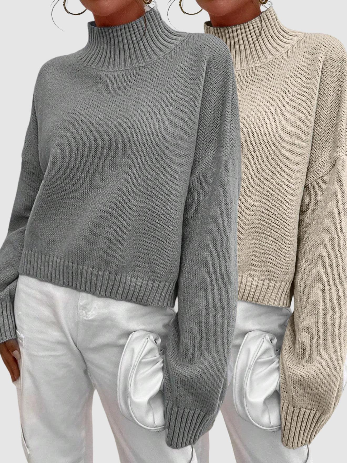 Kadın 2'li Oversize Yarım Balıkçı Kazak-329752Lİ-SM