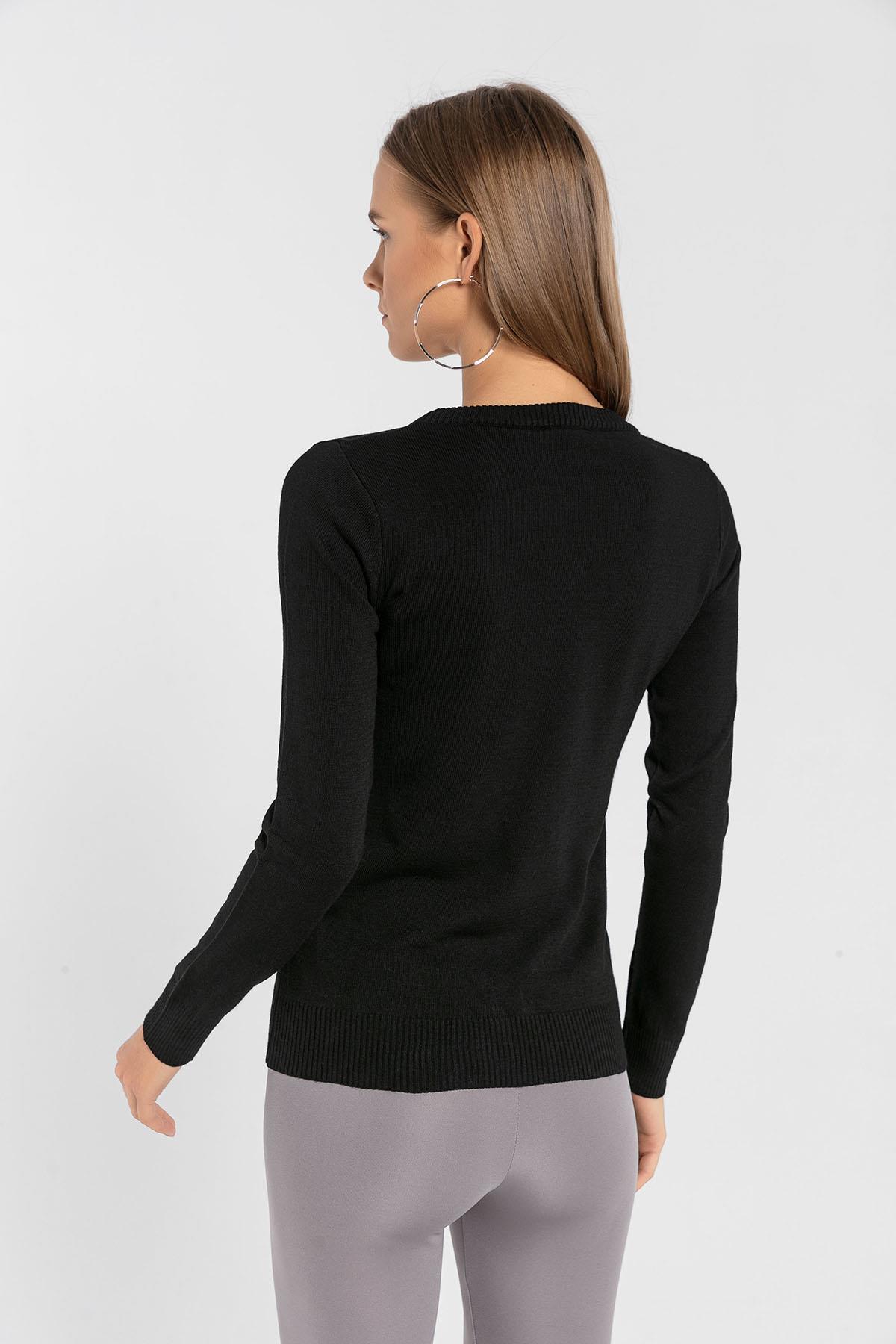 Kadın 2li V Yaka Triko Kazak-328062Lİ-SM