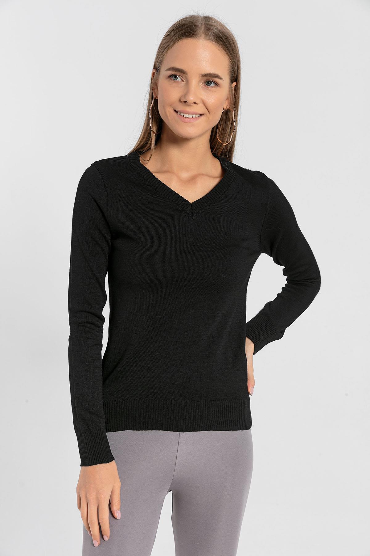 Kadın 2li V Yaka Triko Kazak-328062Lİ-SM