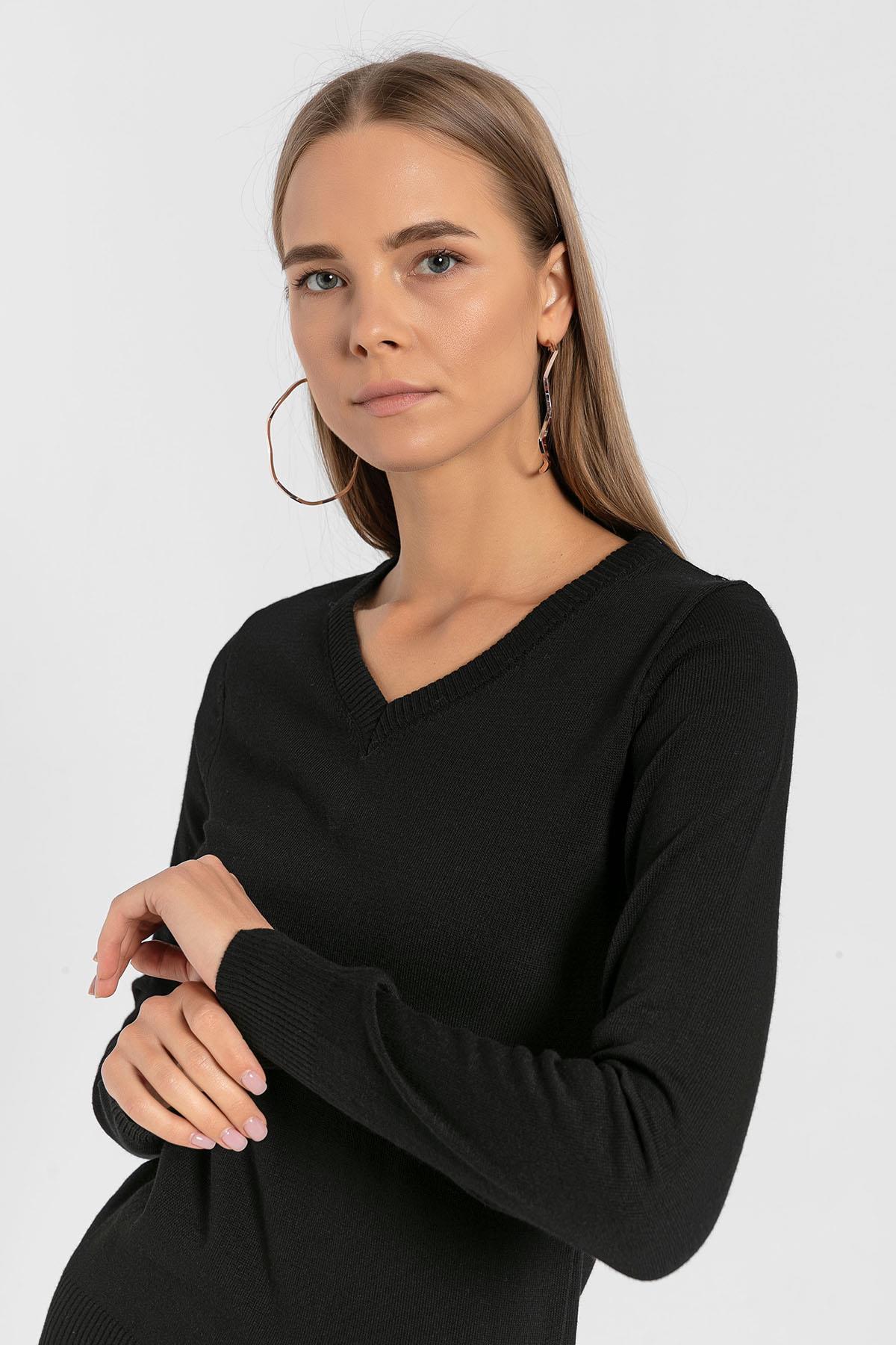 Kadın 2li V Yaka Triko Kazak-328062Lİ-SM