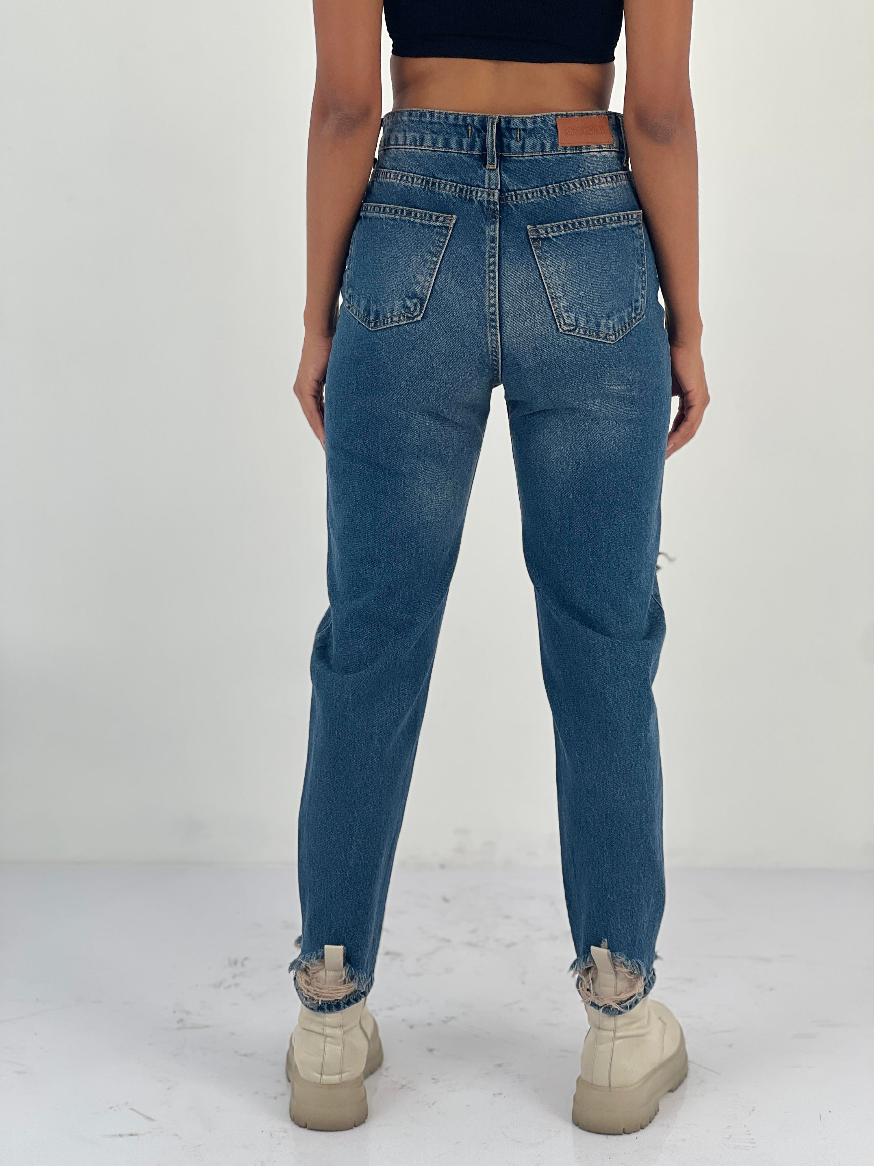 Kadın Aksesuar Detaylı Yüksek Bel Mom Jean Pantolon-72738-76