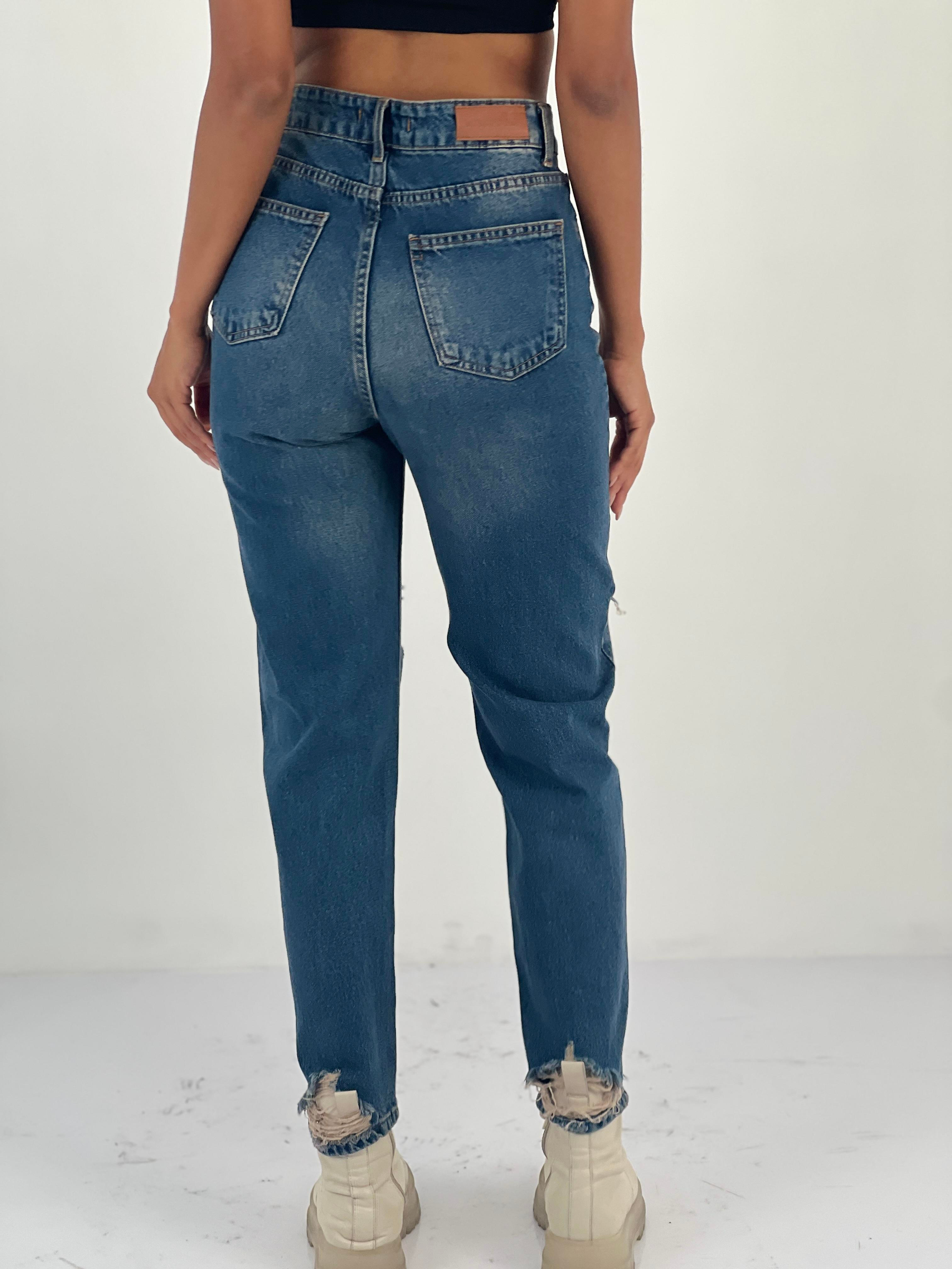 Kadın Aksesuar Detaylı Yüksek Bel Mom Jean Pantolon-72738-76