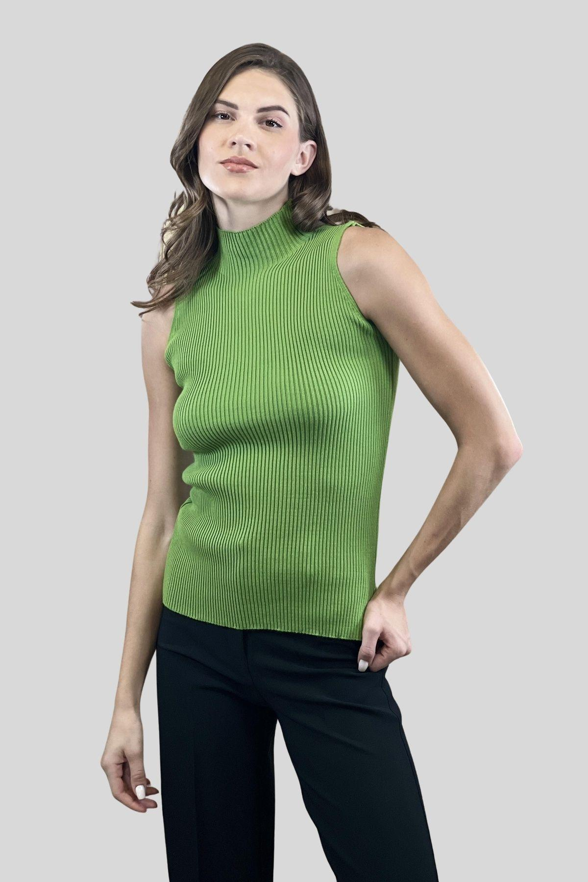 Kadın Boğazlı Balıkçı Yaka Kolsuz Basic Ekru Triko Bluz-MP32977-0