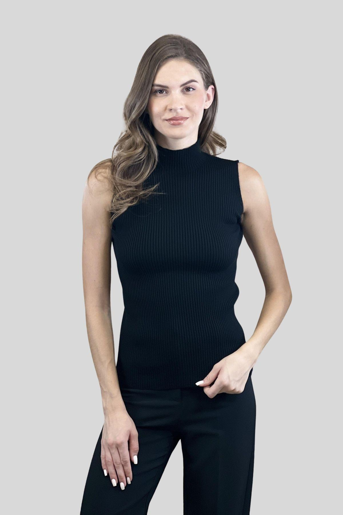 Kadın Boğazlı Balıkçı Yaka Kolsuz Basic Ekru Triko Bluz-MP32977-0