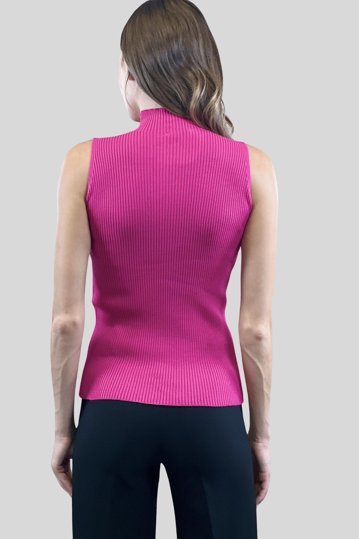 Kadın Boğazlı Balıkçı Yaka Kolsuz Basic Ekru Triko Bluz-MP32977-0