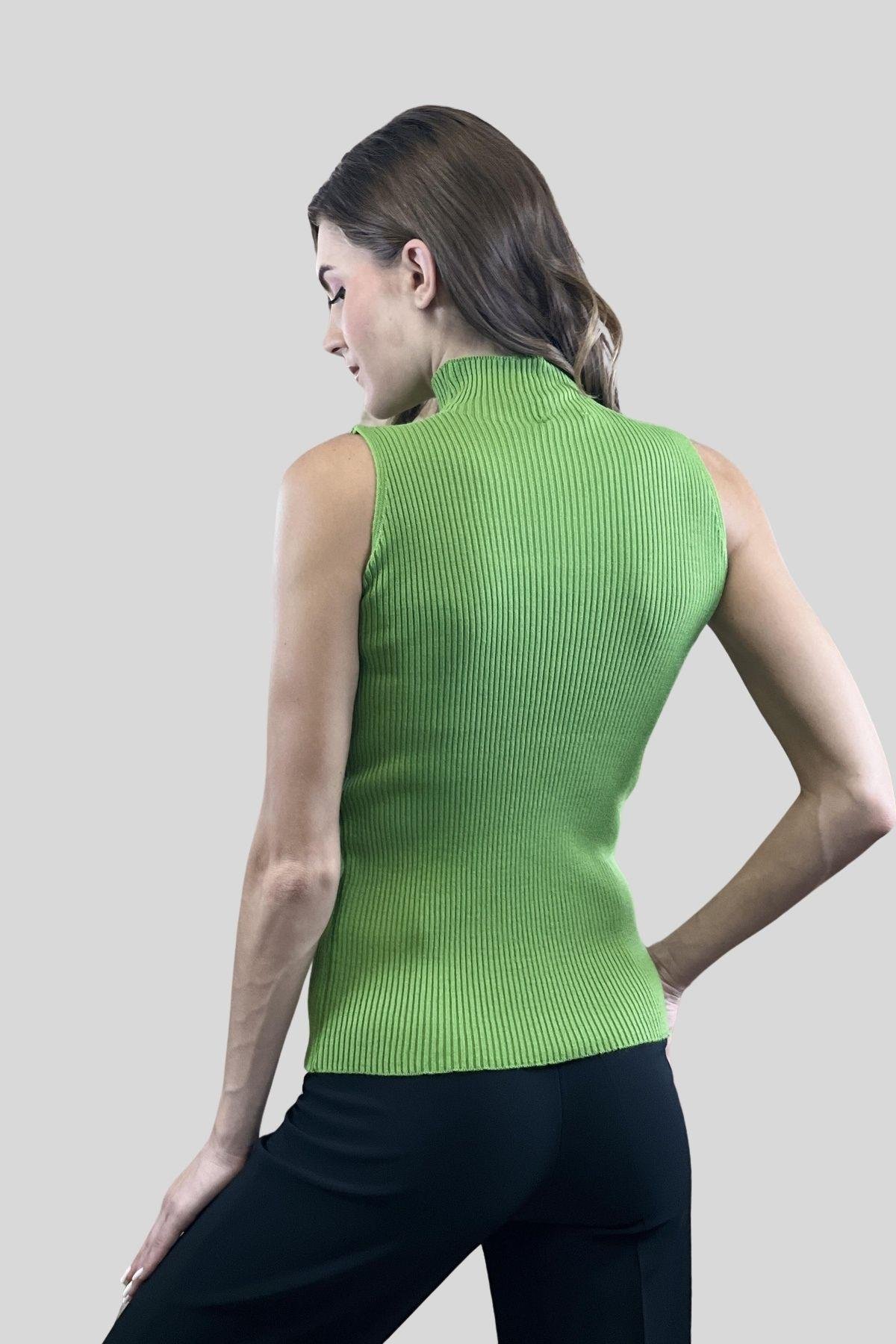 Kadın Boğazlı Balıkçı Yaka Kolsuz Basic Ekru Triko Bluz-MP32977-0