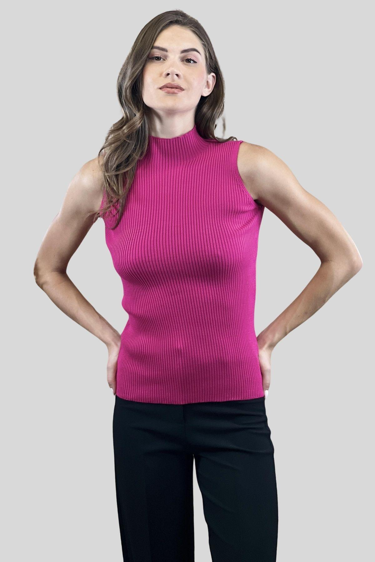 Kadın Boğazlı Balıkçı Yaka Kolsuz Basic Ekru Triko Bluz-MP32977-0