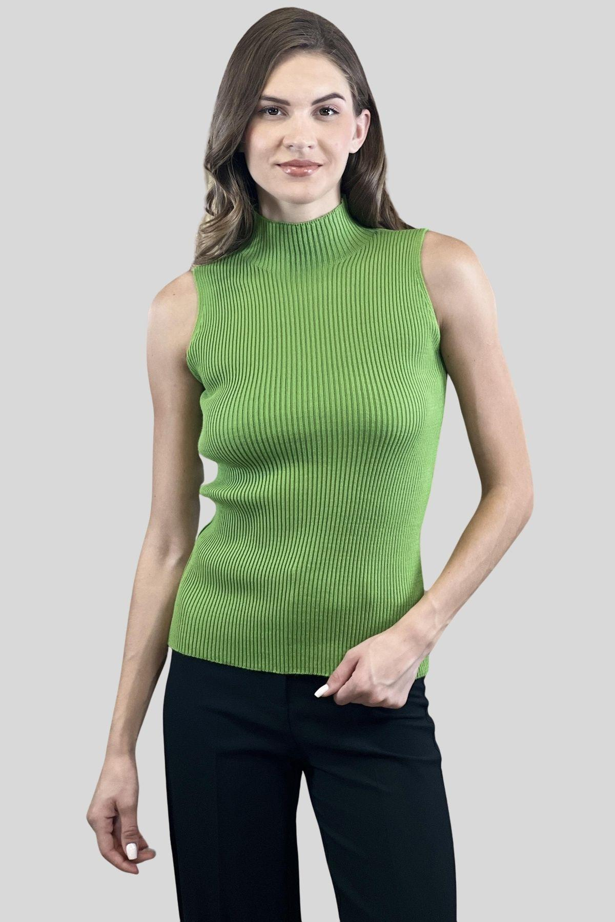 Kadın Boğazlı Balıkçı Yaka Kolsuz Basic Ekru Triko Bluz-MP32977-0