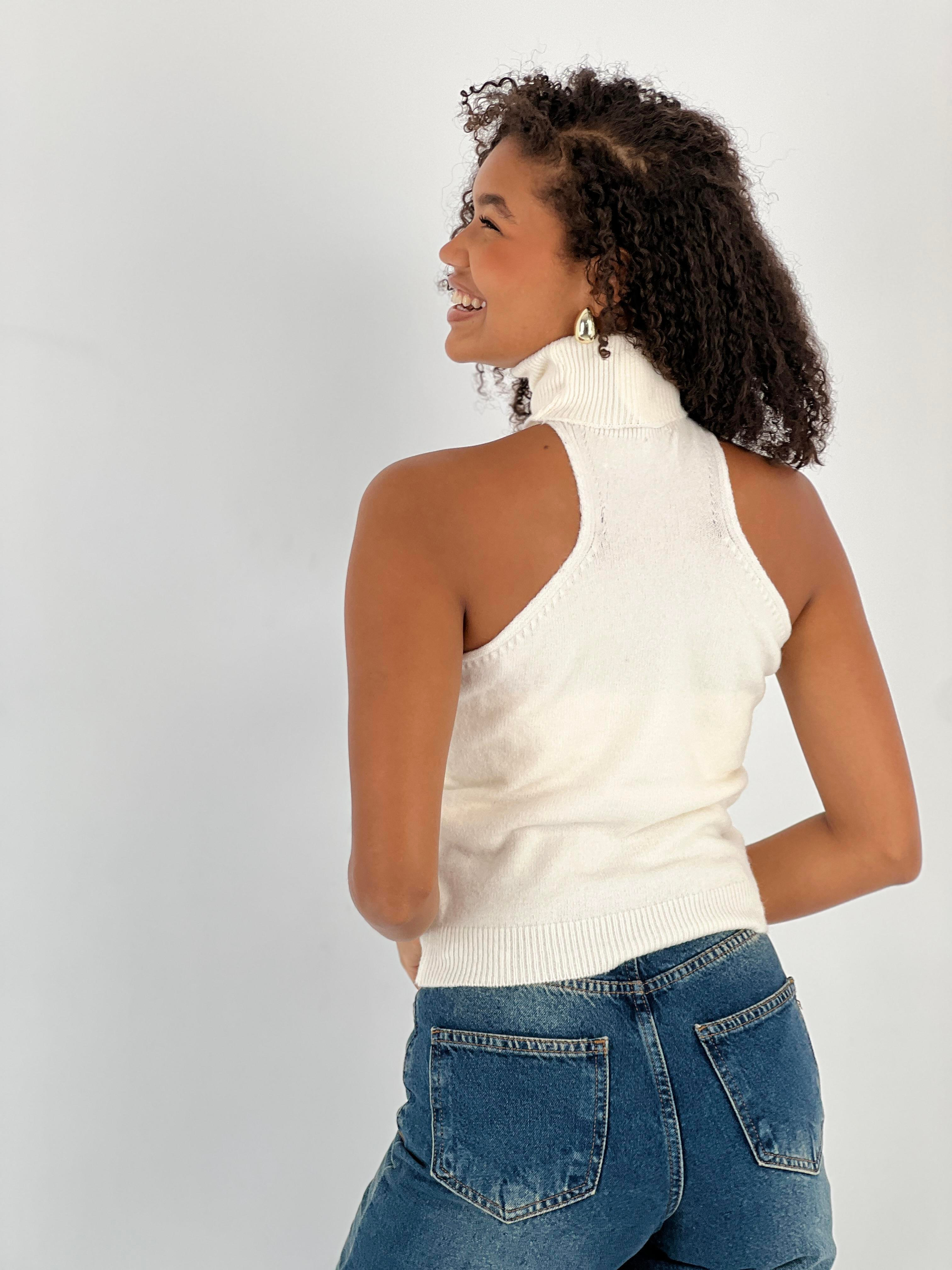 Kadın Halter Yaka Aksesuar Detaylı Ekru Triko-33251-1
