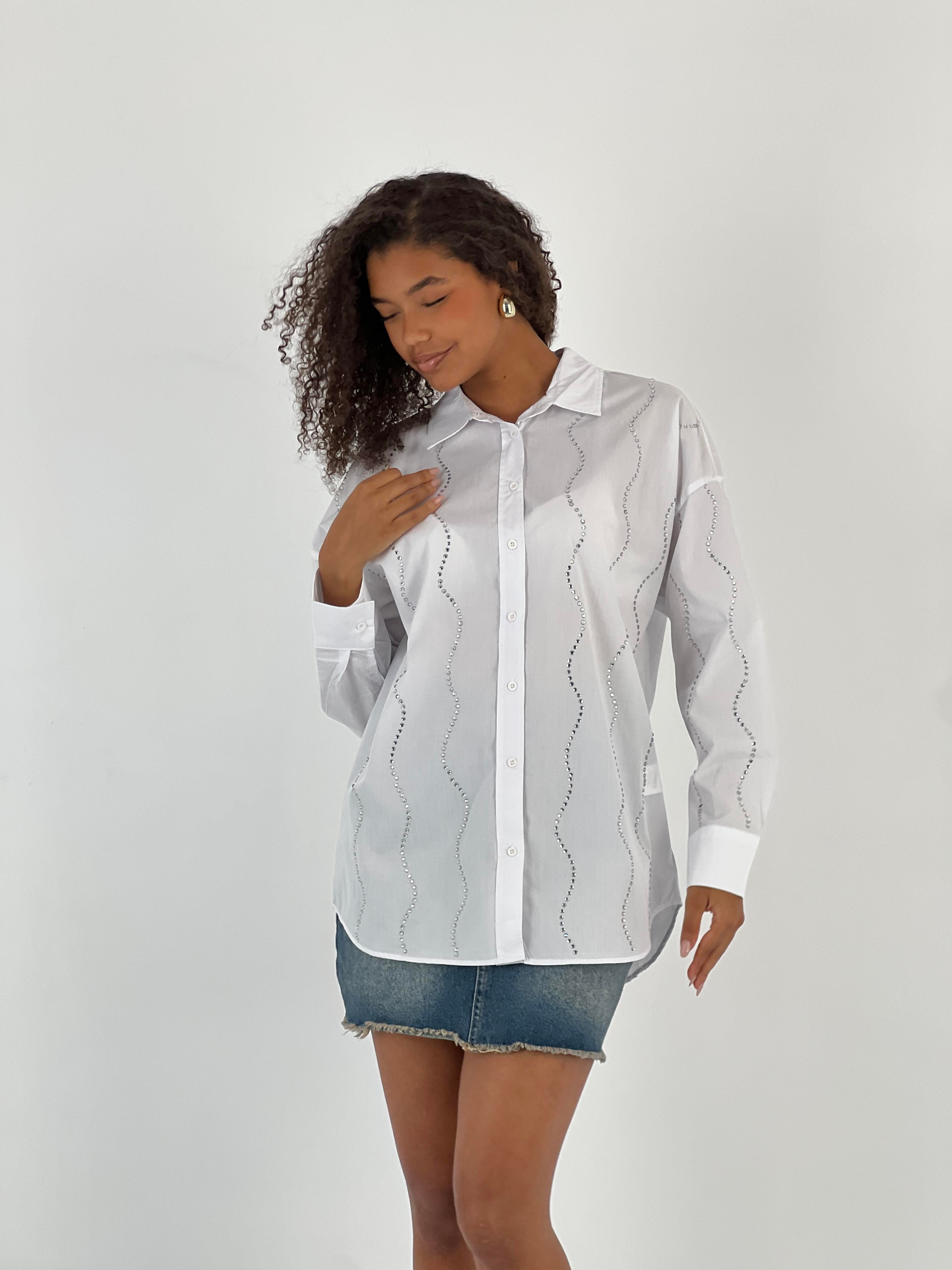 Kadın İnci Yaka Detaylı Beyaz Gömlek-27316-X38