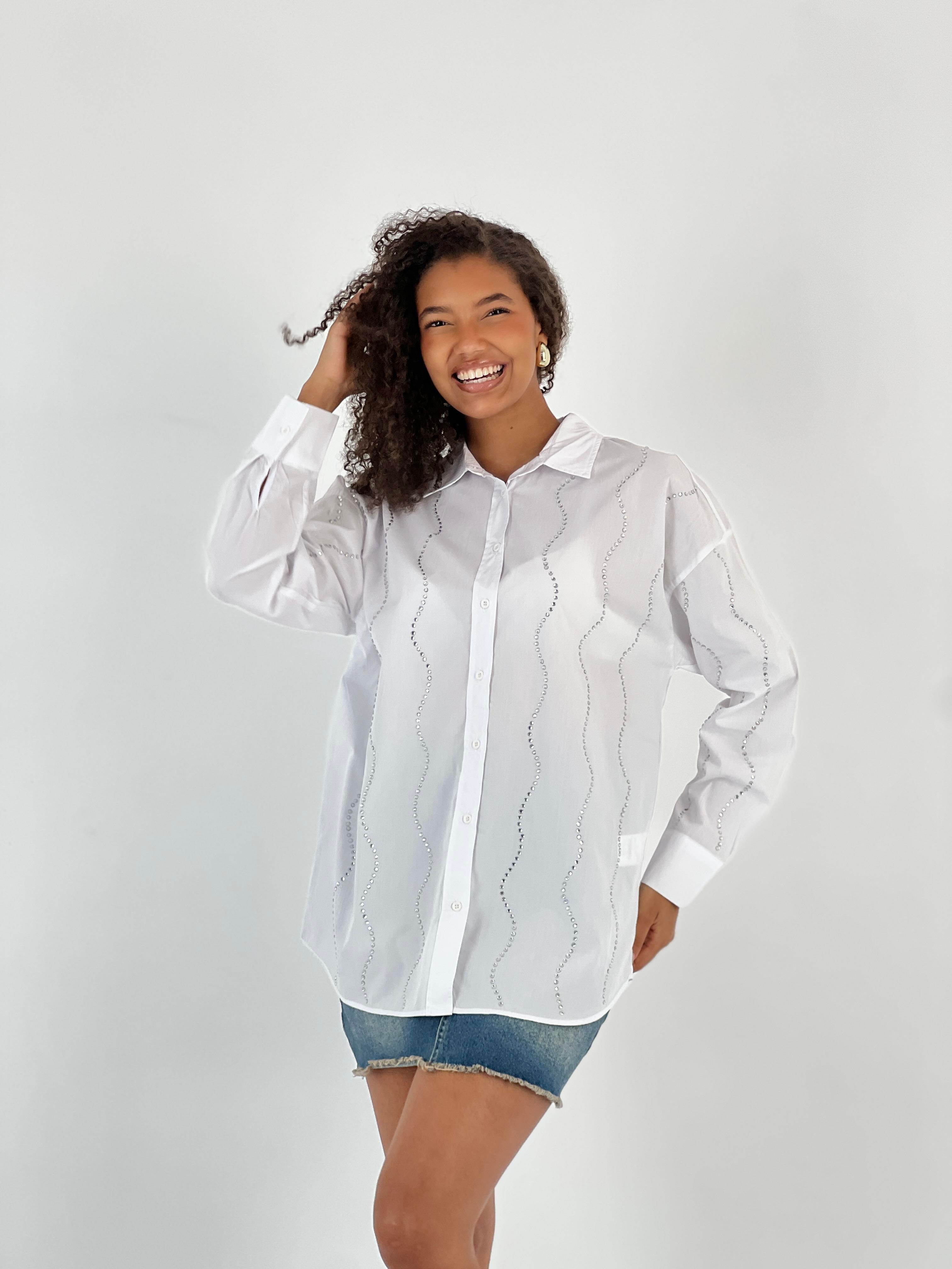 Kadın İnci Yaka Detaylı Beyaz Gömlek-27316-X38